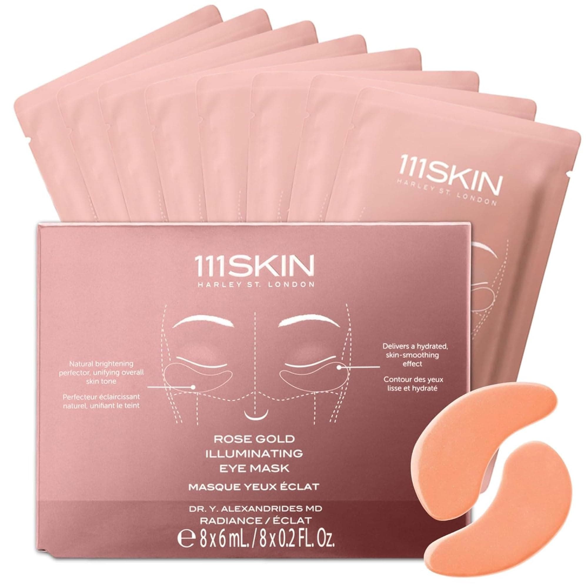 Rose Gold Illuminating Eye Mask, Brightening & Hydrating Under Eye Patches for Dull, Dry Skin with Rose Extract, Colloidal Gold & Vitamin C, Improves the Appearance of Dark Circles, 8 Pairs