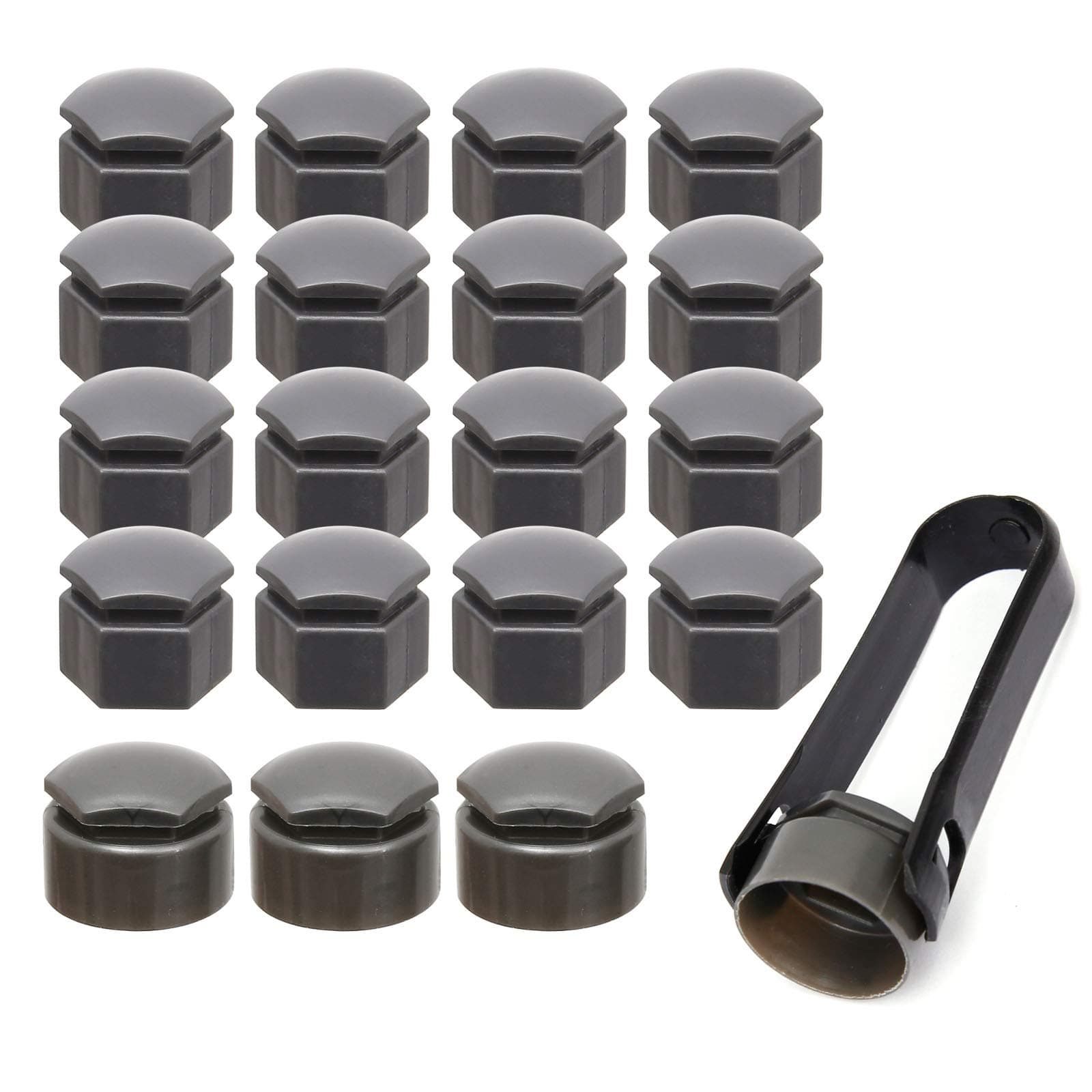 SurePromise 17mm / 19mm Hex Wheel Bolt Nut Cap Covers 16 Standard Ones + 4 Locking Ones plus Removal Tool Universal Grey For Any Cars (Grey, 19mm)