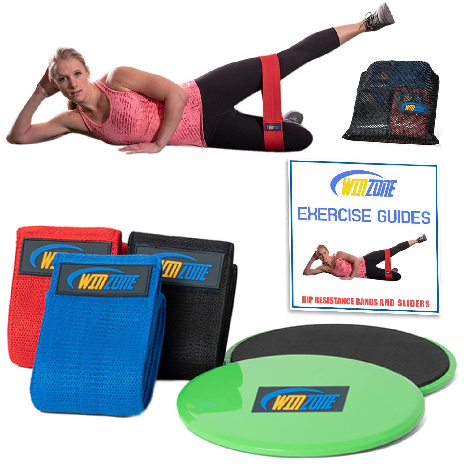 Winzone Resistance Bands for Legs and Butt - for Booty, Hip, Glute, Leg & Ab Workouts - 3 Non-Slip Fabric Loops for Athletes, Bodybuilders & Weightlifters - Tone & Strengthen Body - Bonus Sliders