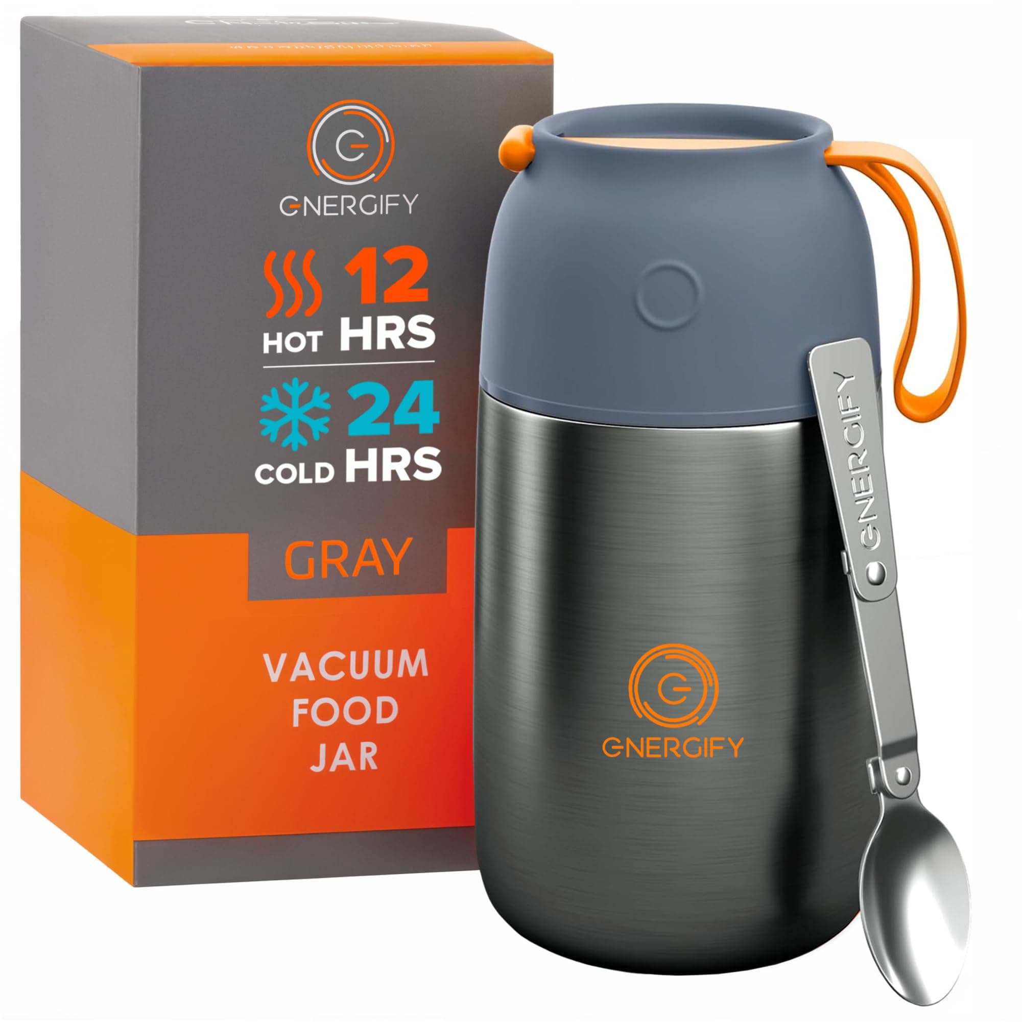 - Vacuum Insulated Food Jar. Large 24oz Bowl incl. Folding Spoon, Cup. Wide Mouth Keep Hot & Cold Drinks Soup Lunch Container for Adults. BPA-Free Stainless Steel, Leak Proof Grey