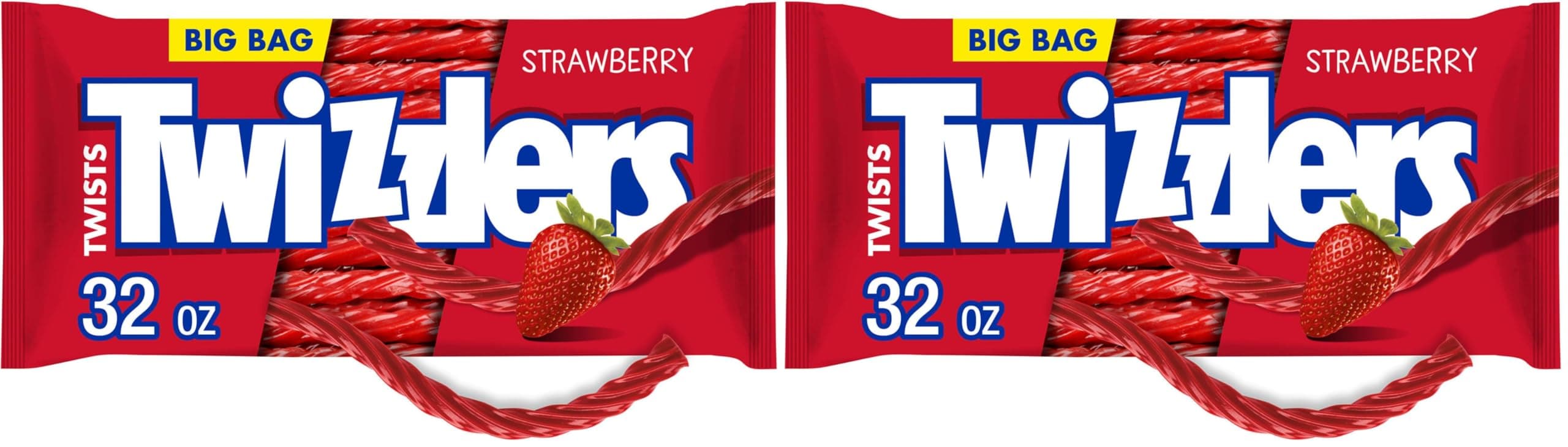 TWIZZLERS Twists Strawberry Flavored Licorice Style, Chewy Candy Big Bag, 32 oz (Pack of 2)