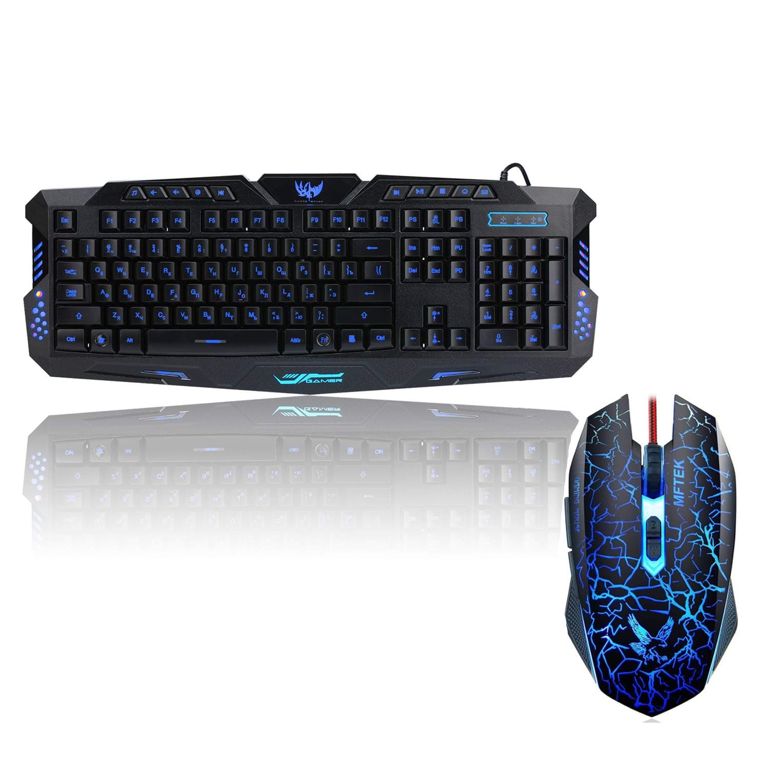 MFTEKGame LED Backlit Wired Gaming Keyboard and Mouse Combo (Black)