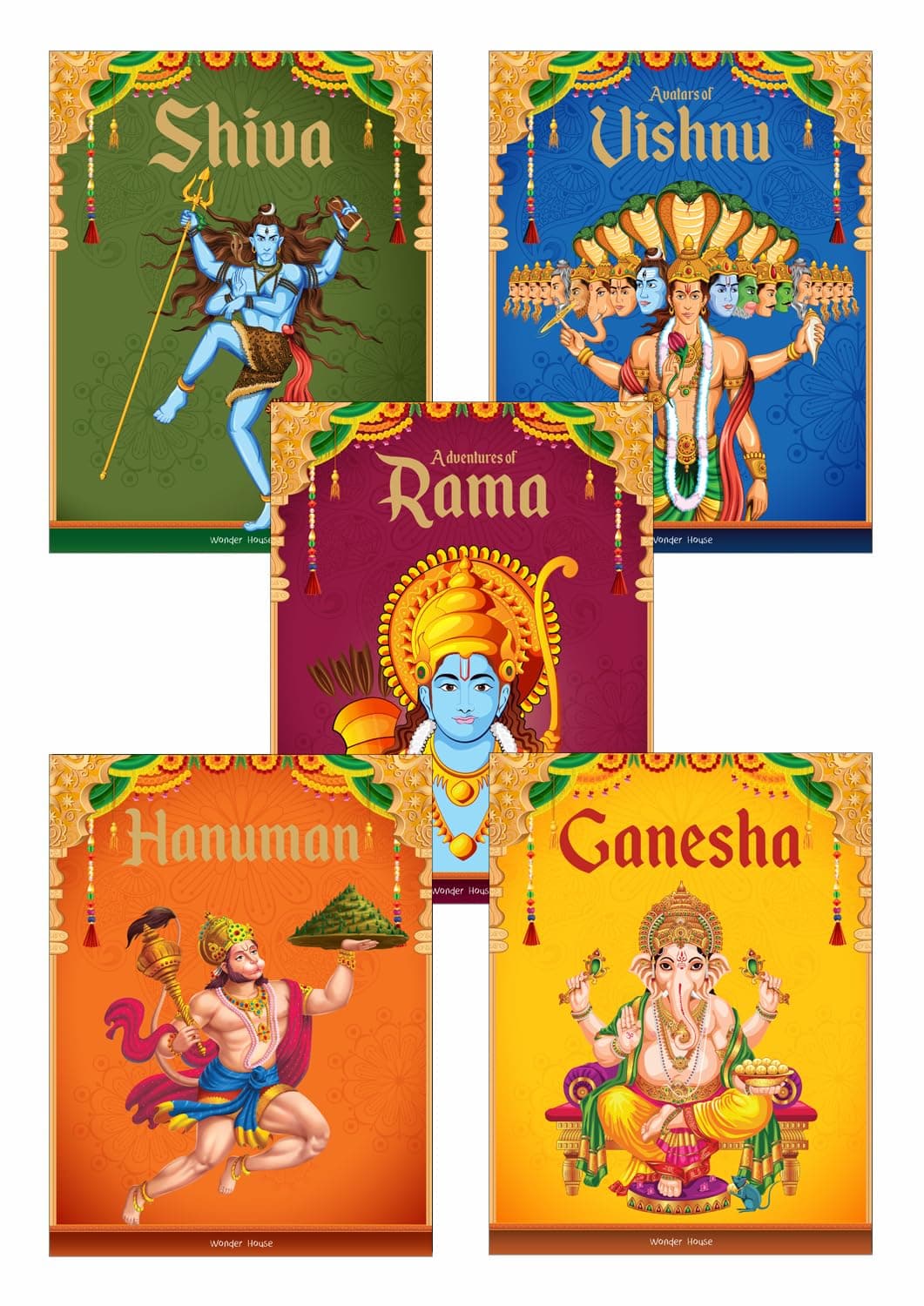 Children's First Mythology Stories (Illustrated) - Pack of 5 books (Ram, Shiva, Hanuman, Ganesha, Vishnu) - Storybook for Kids - Folklore - Traditional Values - 6 years to 10 years