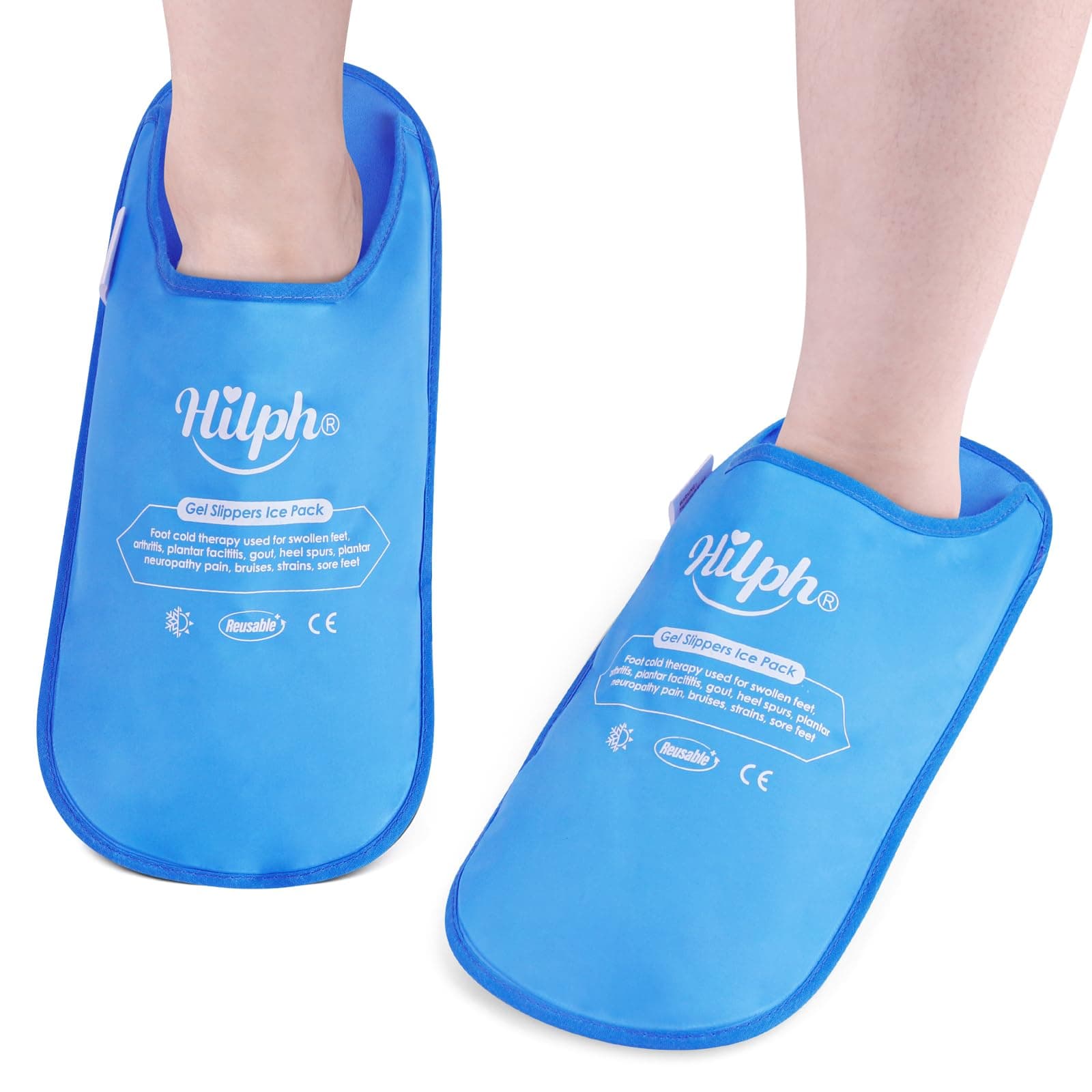 Hilph Foot Ice Pack Slippers for Plantar Fasciitis 1 Pair, Reusable Hot Cold Packs Gel Ice Slipper for Foot and Broken Toes, Gout, Foot Surgery, Neuropathy, Diabetic, Swollen, Light Blue