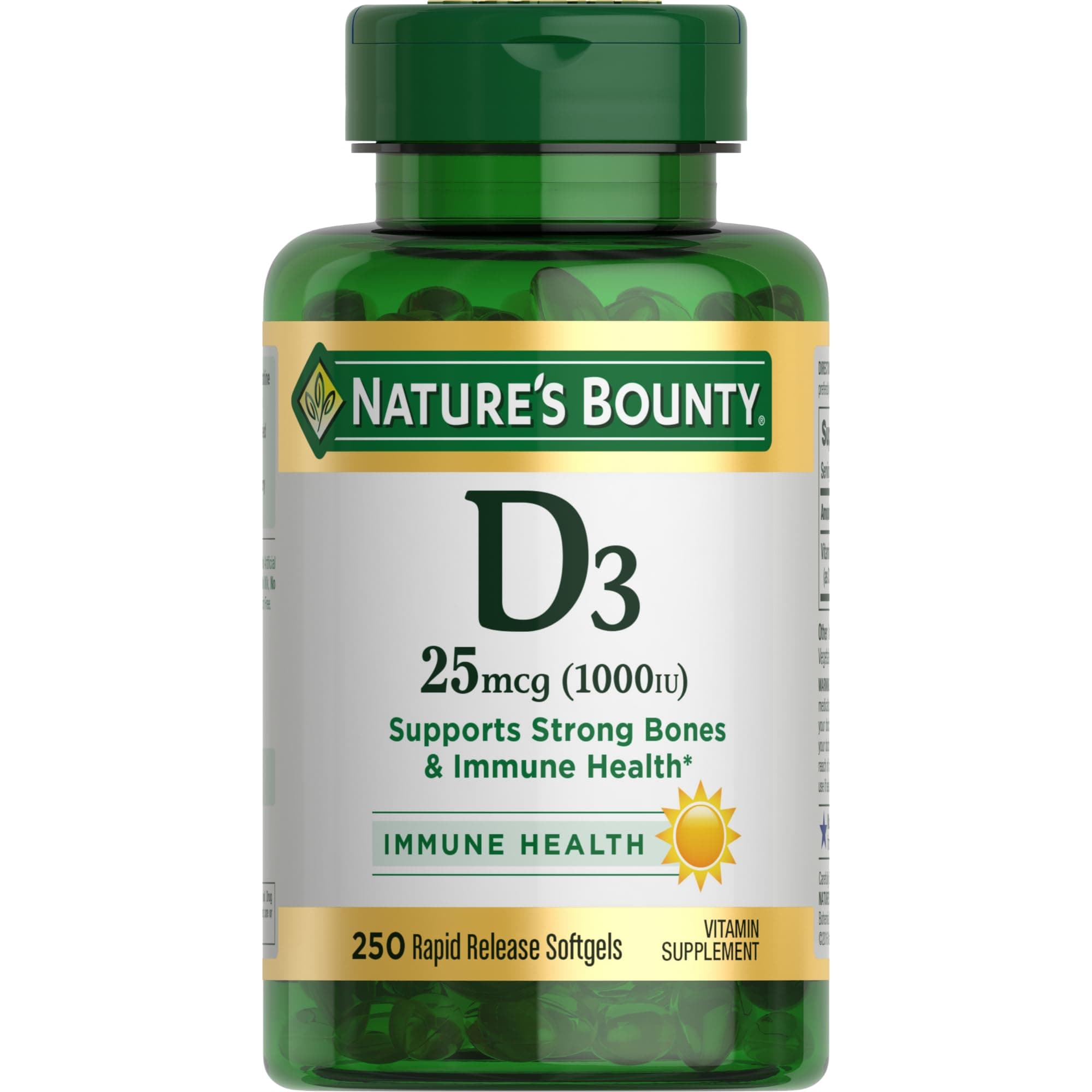 Nature’s Bounty Vitamin D3 1000 IU, Immune Support, Helps Maintain Healthy Bones, 250 Rapid Release Softgels