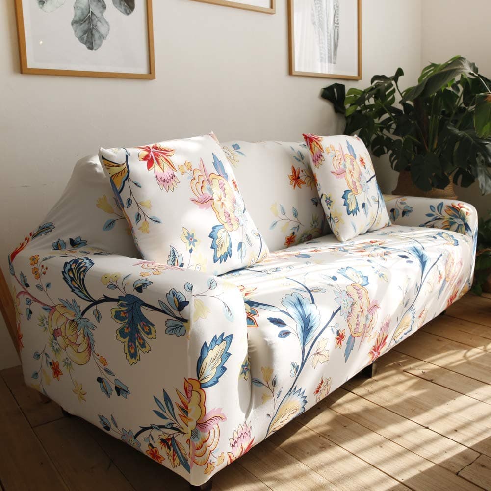 nordmiex Stretch Sofa Slipcovers Fitted Furniture Protector Printed Sofa Cover Stylish Fabric Couch Cover with 2 Pillowcases for Chair(Chair,Floral)