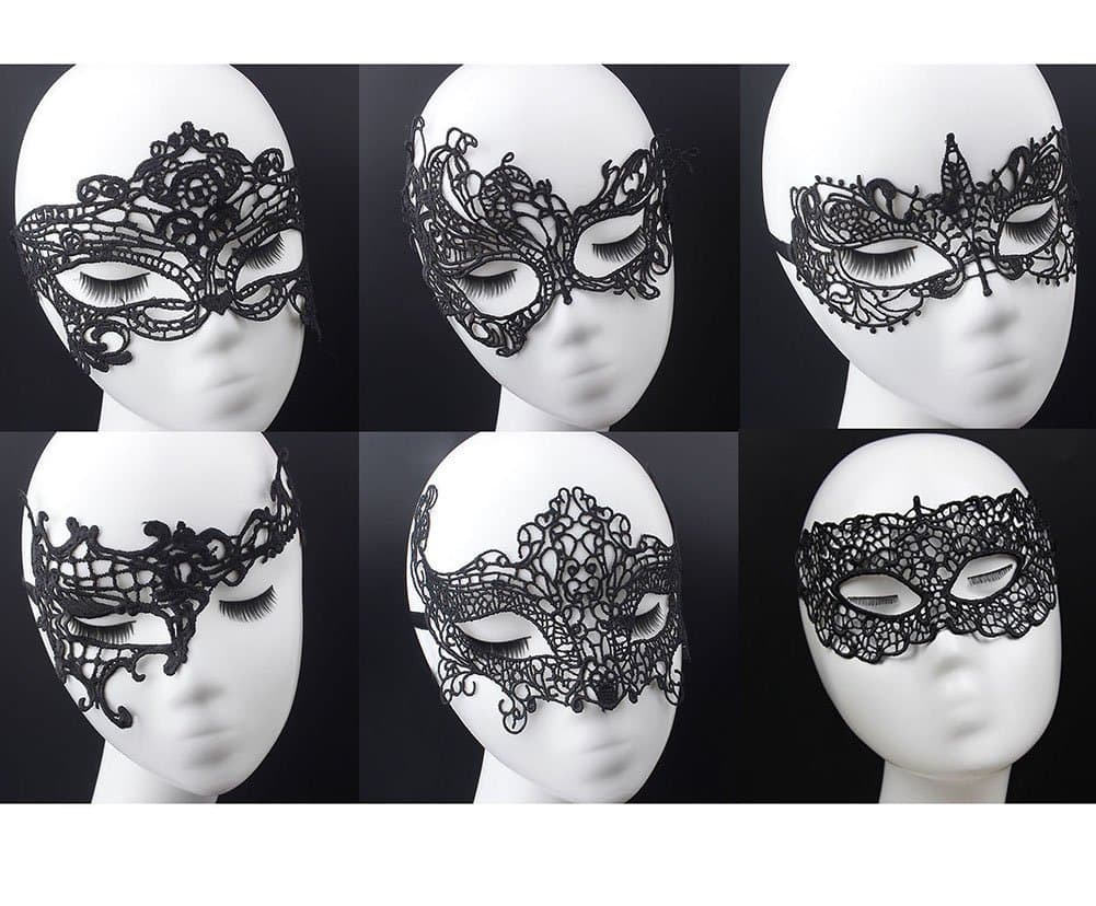 Women's Black Lace Mask Party Ball Masquerade Fancy Dress Masks Pack of 6