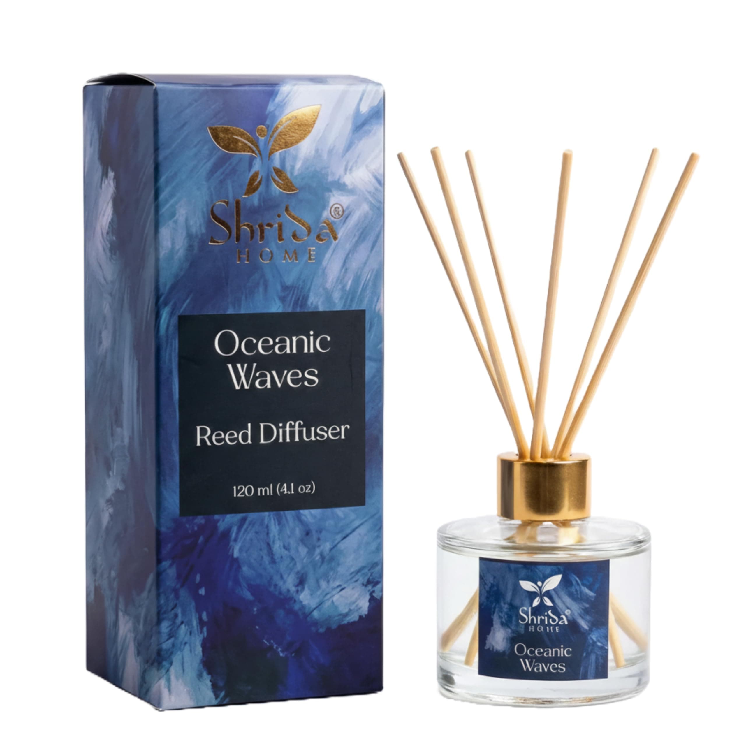 - Home Oceanic Waves Reed Diffuser, 120ml Aroma Oil Glass Set with Natural Sticks, Long Lasting Fresh Aquatic Fragrance for Home, Bedroom, Living Room, Bathroom and Office