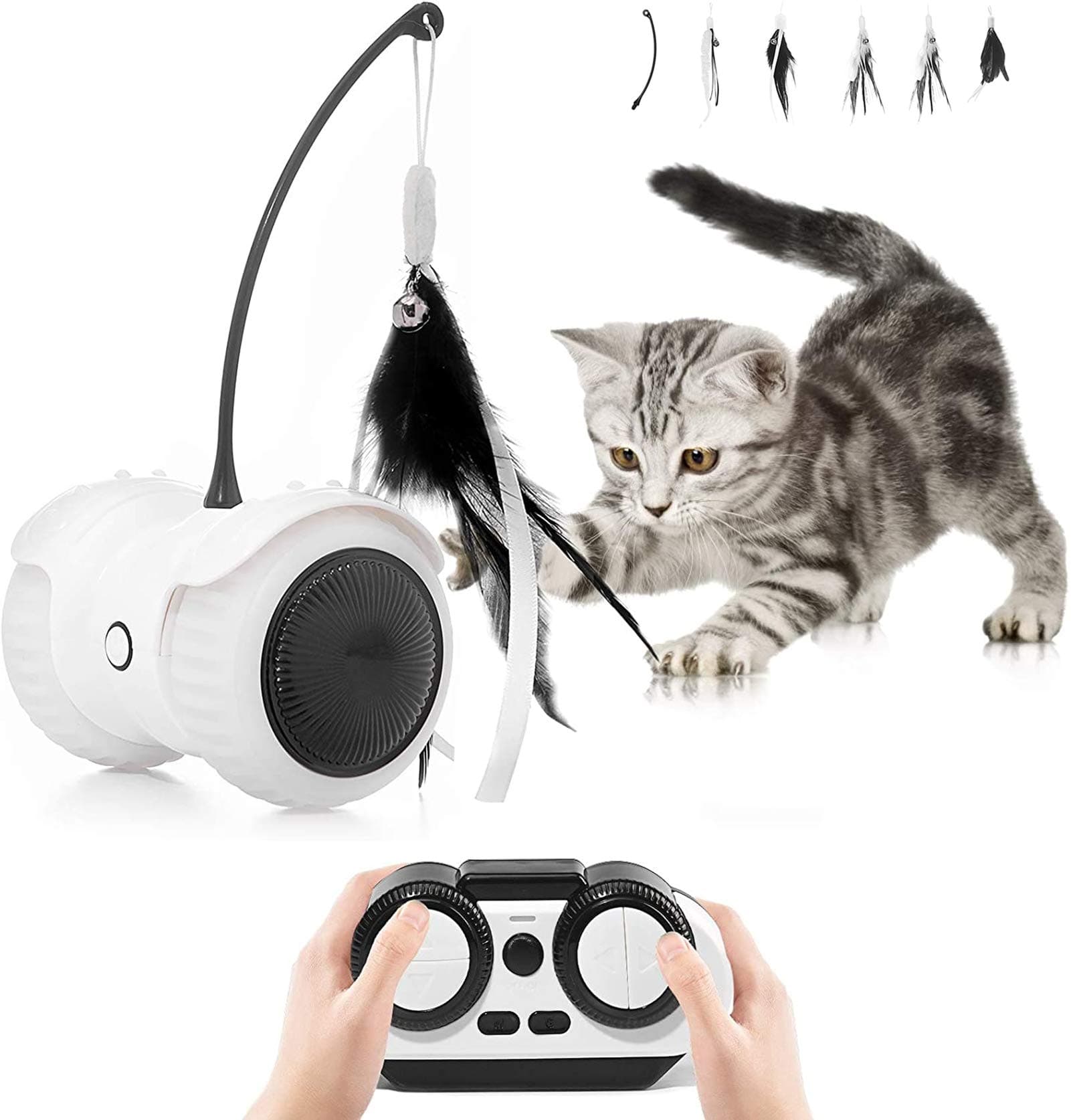 Interactive Robotic Cat Toys,Automatic/Manual Mode with Ball Feathers,USB Rechargeable 360 Degree Rotating Balls,Electric Moving Cat Toy for Kitten Fun