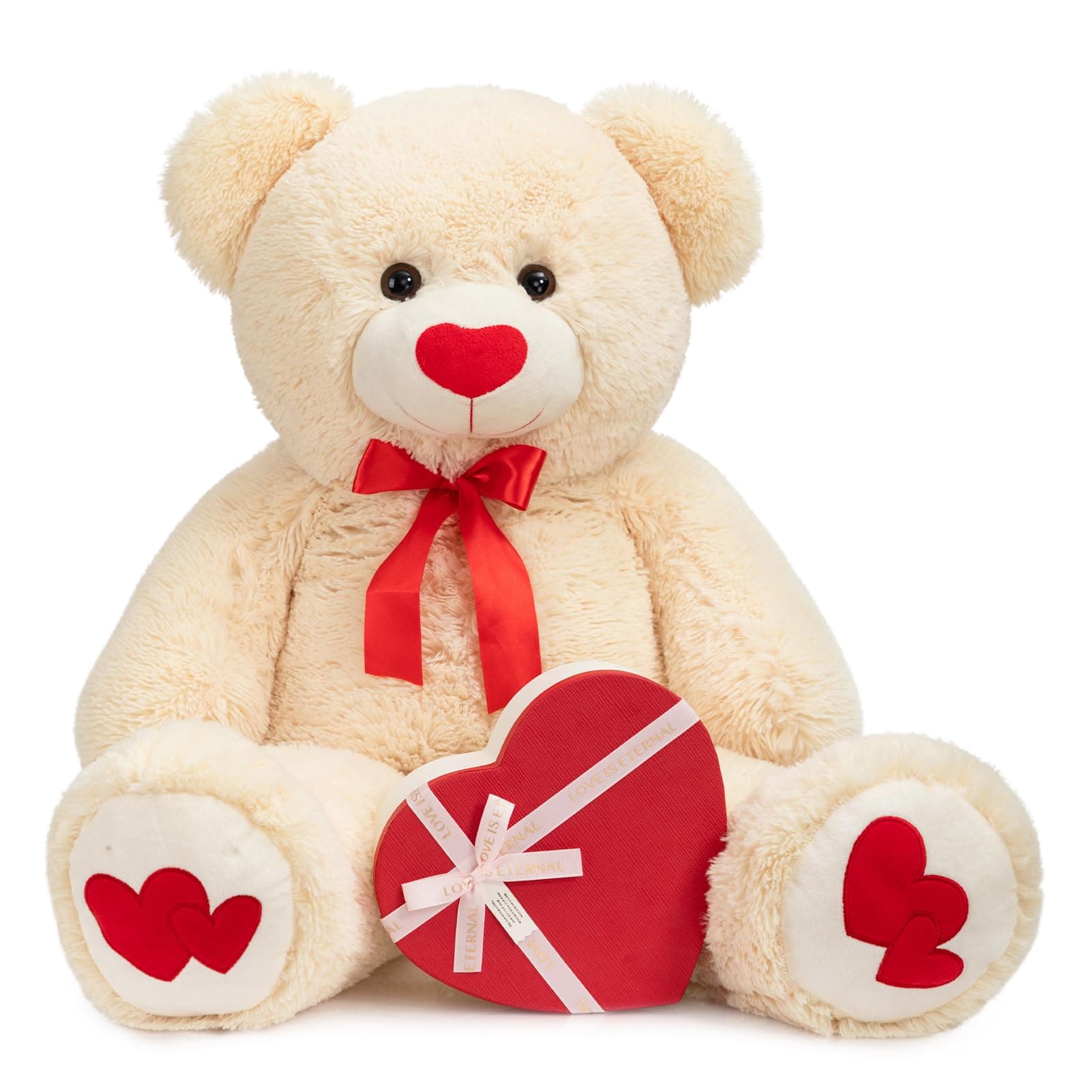 HollyHOME Big Teddy Bear Stuffed Animal Large Bear Plush with Red Heart for Girlfriend and Kids Holiday Toy Gift 36 inch Beige