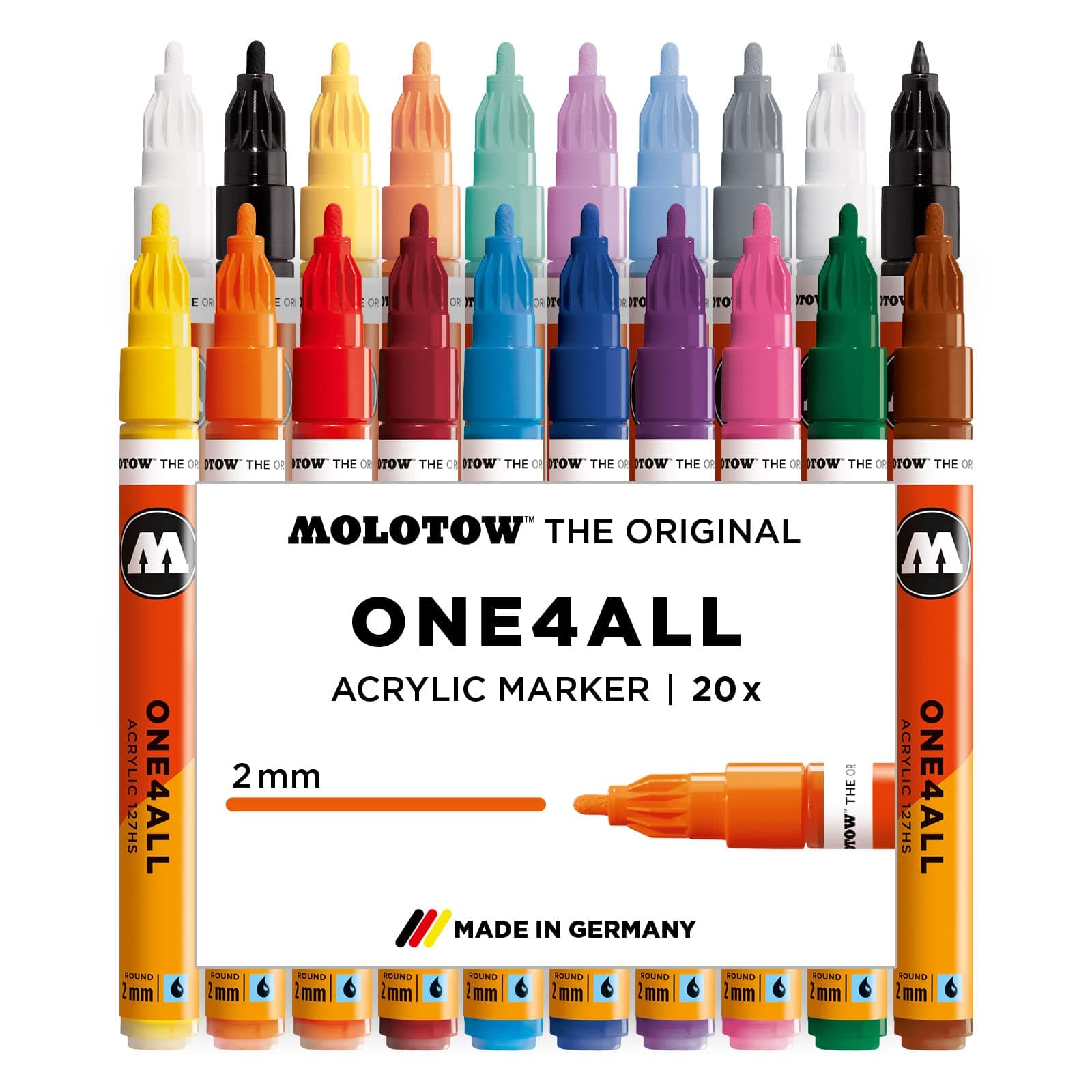 One4All 127HS Acryl Marker Main-Kit 1 (2,0 mm Strichstärke, hochdeckend und permanent, UV-beständig, für fast alle Untergründe) 20 Stück sortiert