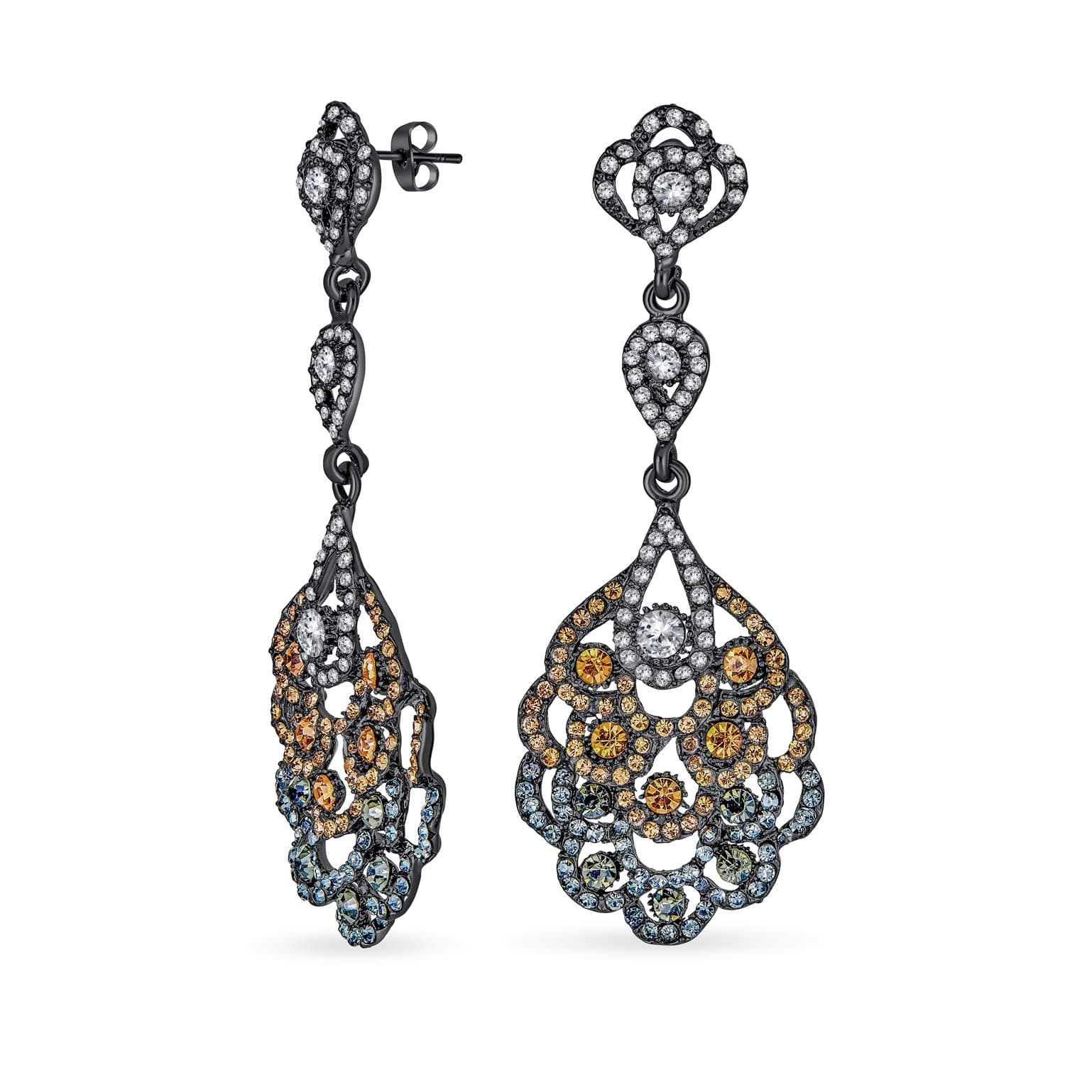 Vintage Style Bridal Wedding Dangling Holiday Party Waterfall Long Lace Flower Bow Crystal Prom Chandelier Statement Earrings For Women Pink Rose Gold Or Silver Plated