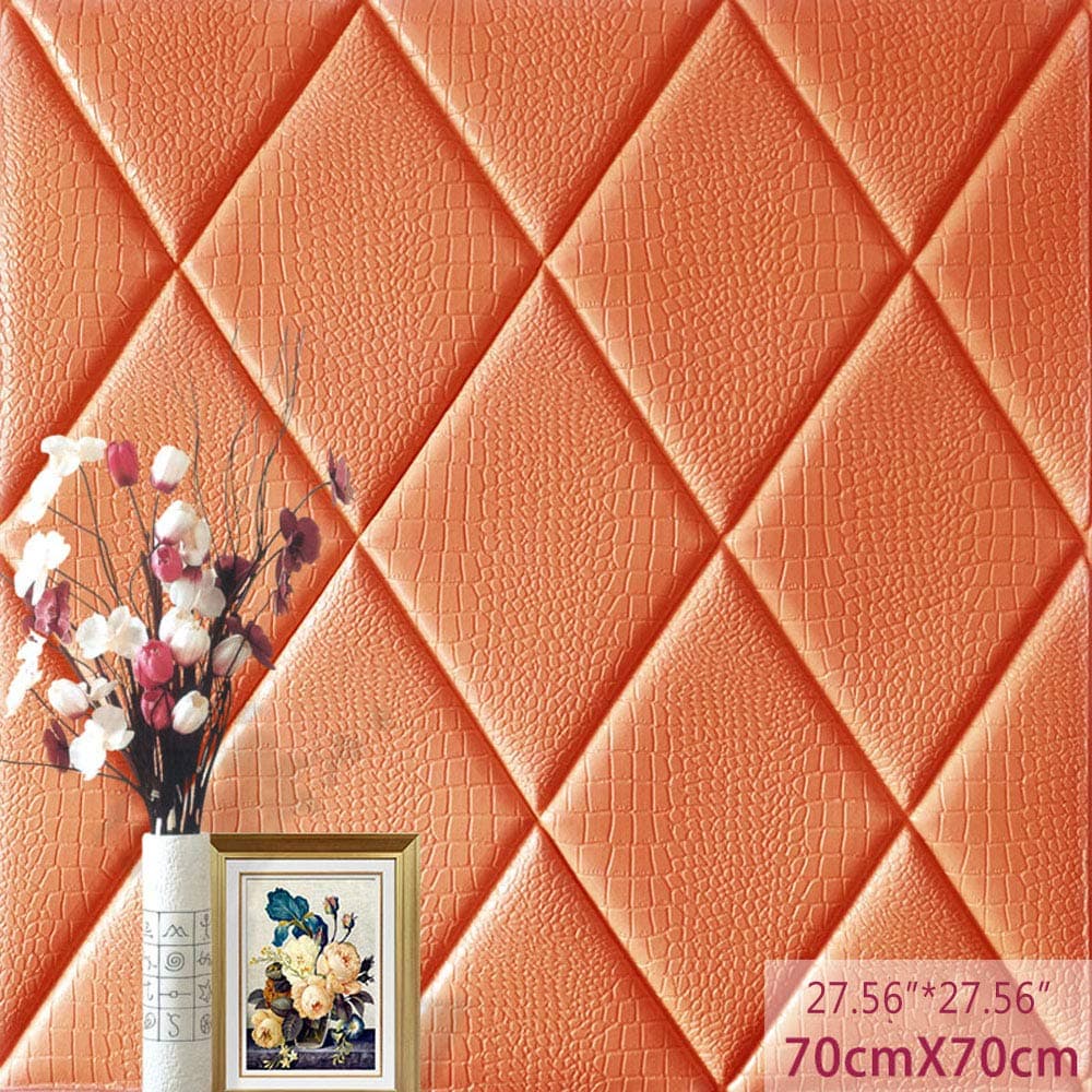 3D Wall Panel Crocodile Print PE Foam Self-Adhesive,Thickened Peel and Stick Tile backsplash Sound-Proof and Water-Proof (5, Orange)