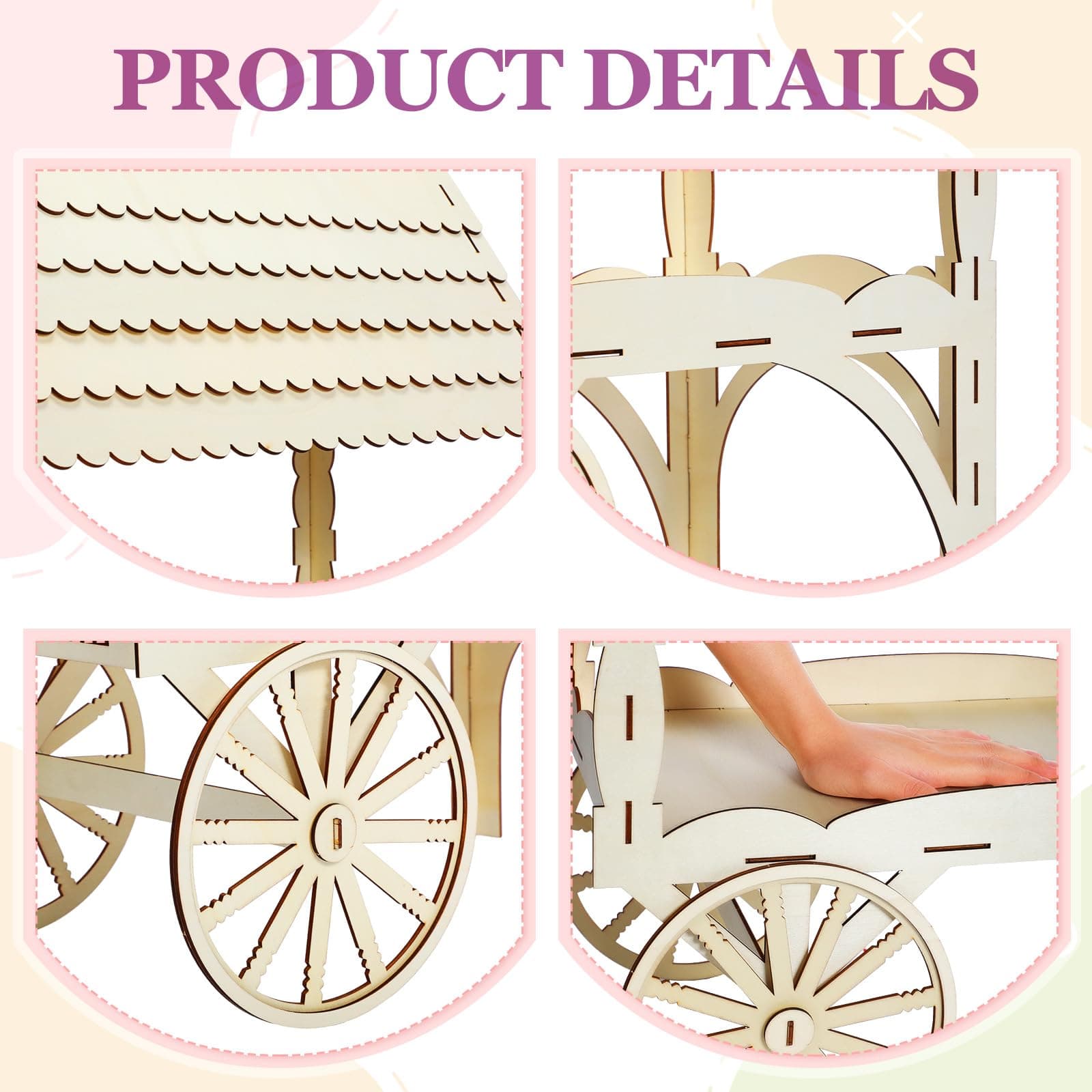 Wonderjune 1 Pcs Wooden Candy Cart with Wheels for Party Mini Wooden Tabletop Dessert Display Stand for Weddings Birthdays Baby Showers Party Decoration,25" x 20.5" x 9.75"