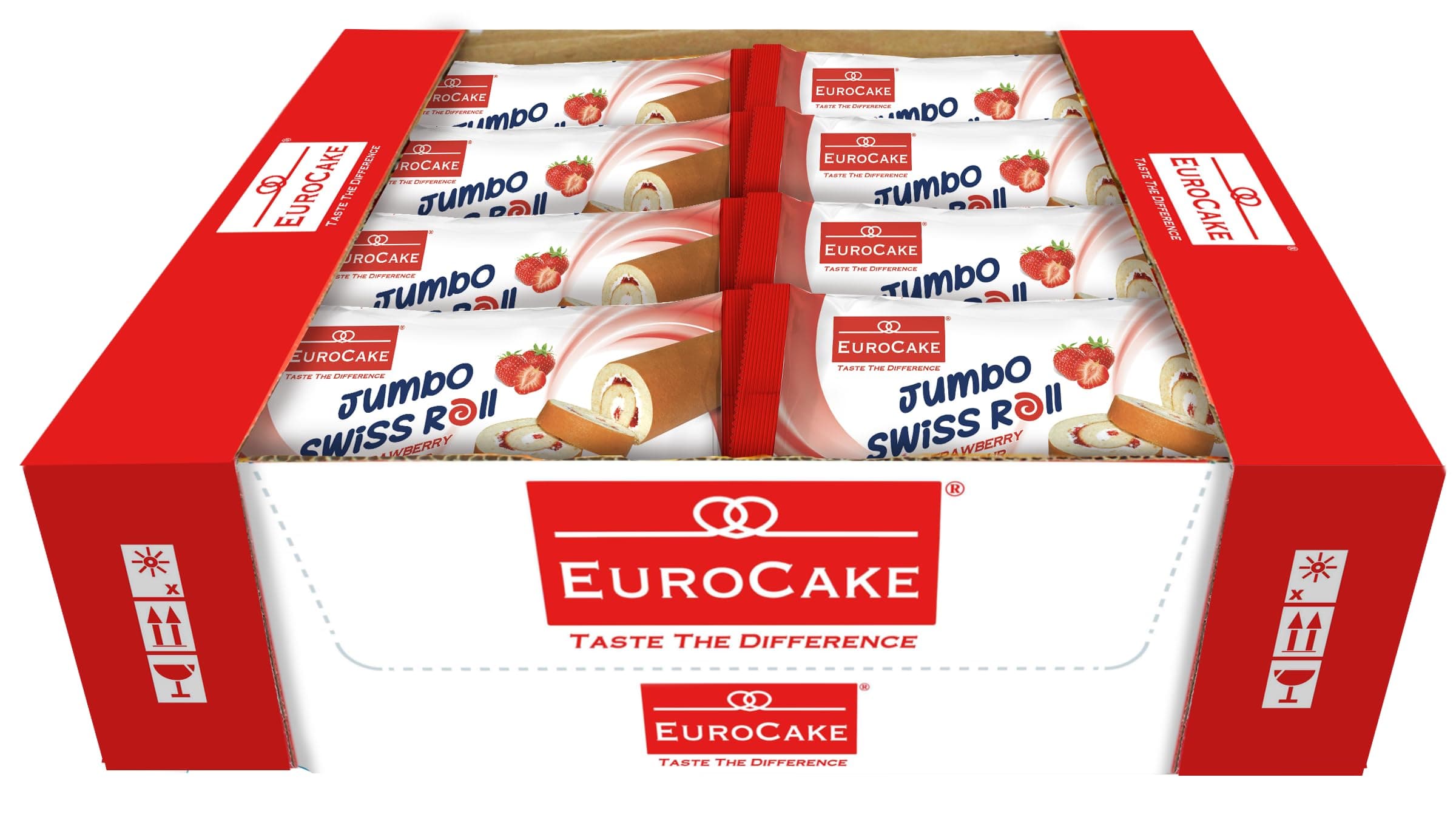 Euro Cake Jumbo Swiss Roll - Strawberry Flavour, 24 Pack Tray(60gms each)