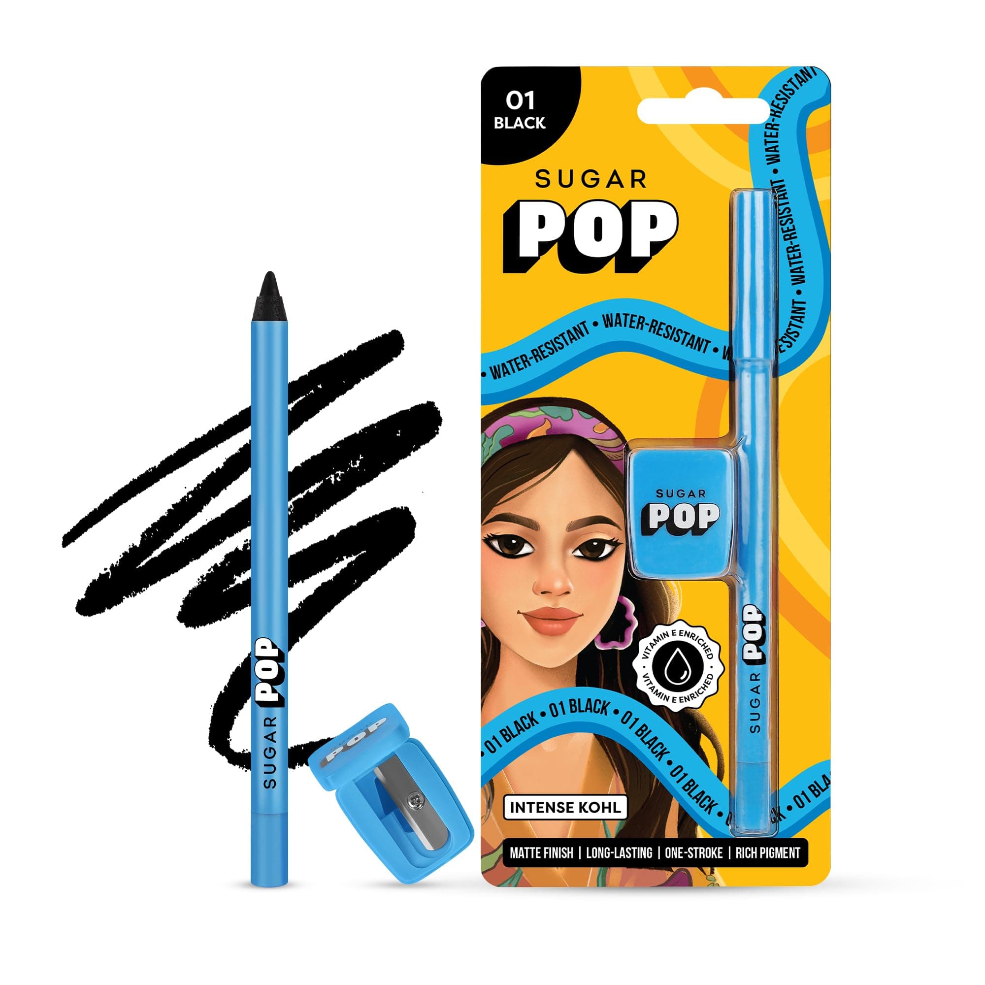 Pencil Matte Intense Kohl | Vitamin E | Smudge-Proof | Water-Resistant | 1.2 Gms - 01 Black Pack of 1