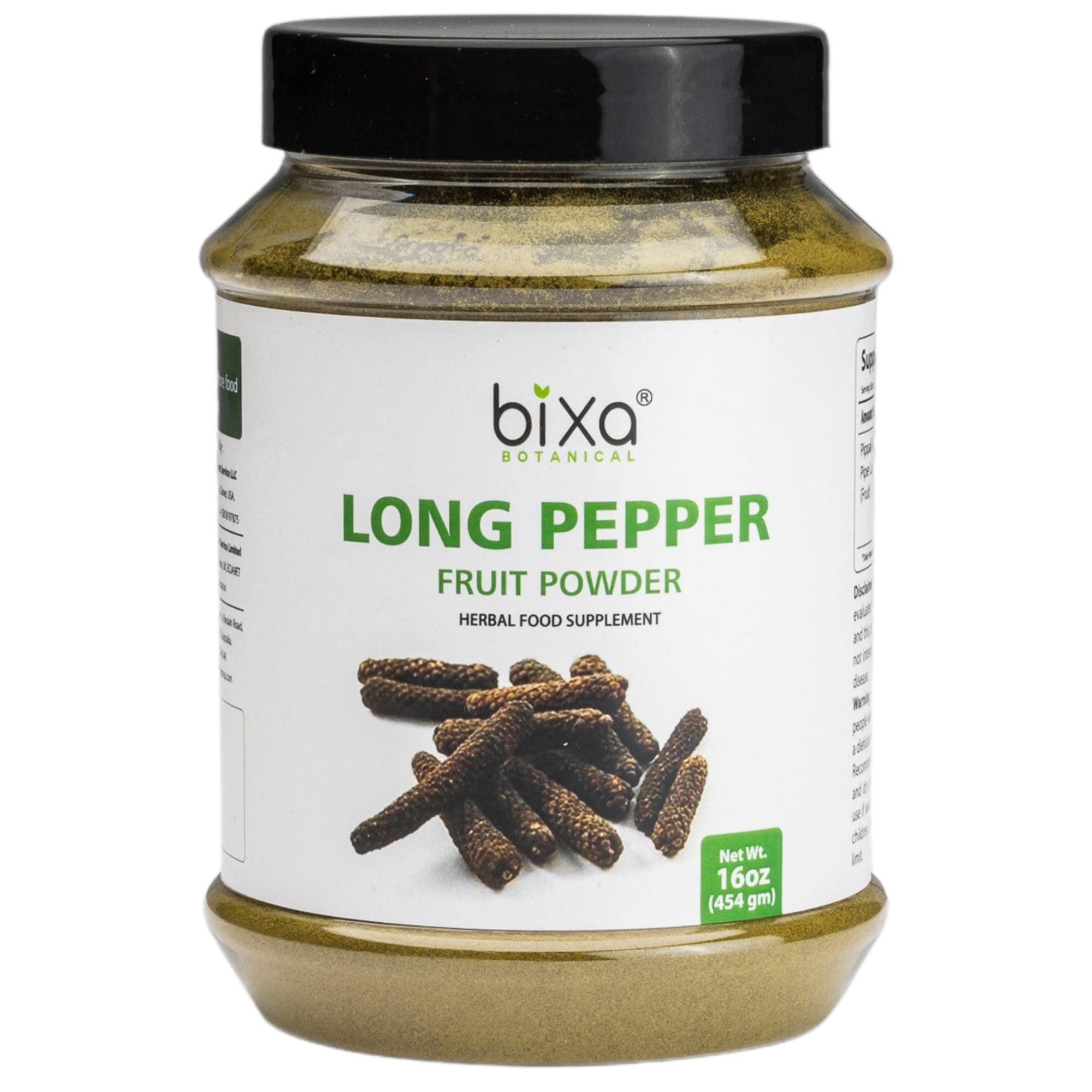 bixa BOTANICAL Long Pepper Powder| Pippali (Piper Longum) | Ayurvedic Supplement & Meat Seasoning | Strong Aroma, Steam Treated, Vegan, Non GMO & 100% Pure | 1 lb / 16oz