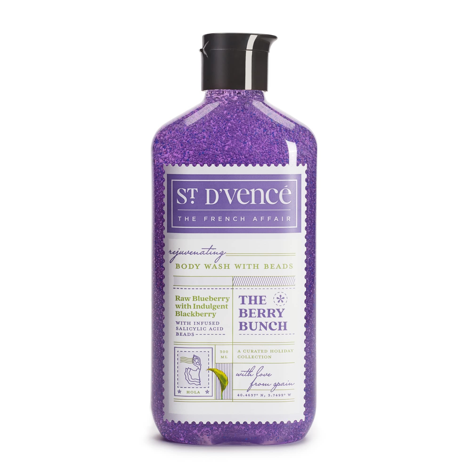 St. D’vence Berry Bunch Salicylic Acid Body Wash Shower Gel for Women & Men with Blueberry & Blackberry | Paraben & SLS Free | Gentle Exfoliating Bodywash | Body Wash for Winter - 300 ml