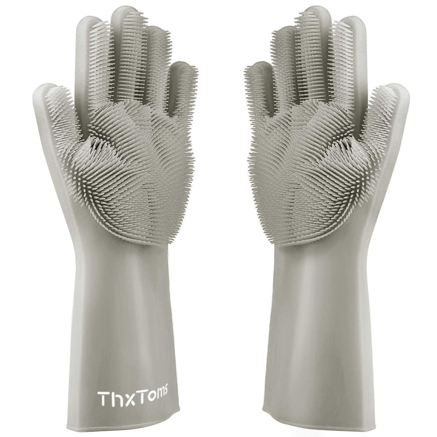 ThxToms Magic Dishwashing Gloves, Pair of Rubber Scrubbing Gloves for Dishes, Wash Cleaning Gloves with Sponge Scrubbers for Kitchen, Bathroom and Car (Gray)