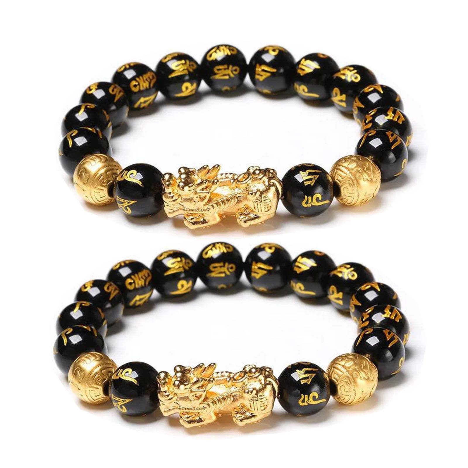 FengShui Wealth And Luck Bracelet, Feng Shui Black Obsidian Pixiu Wealth Bracelet Prosperity Buddha Beads Elastic Bracelets for Women Men Jewelry
