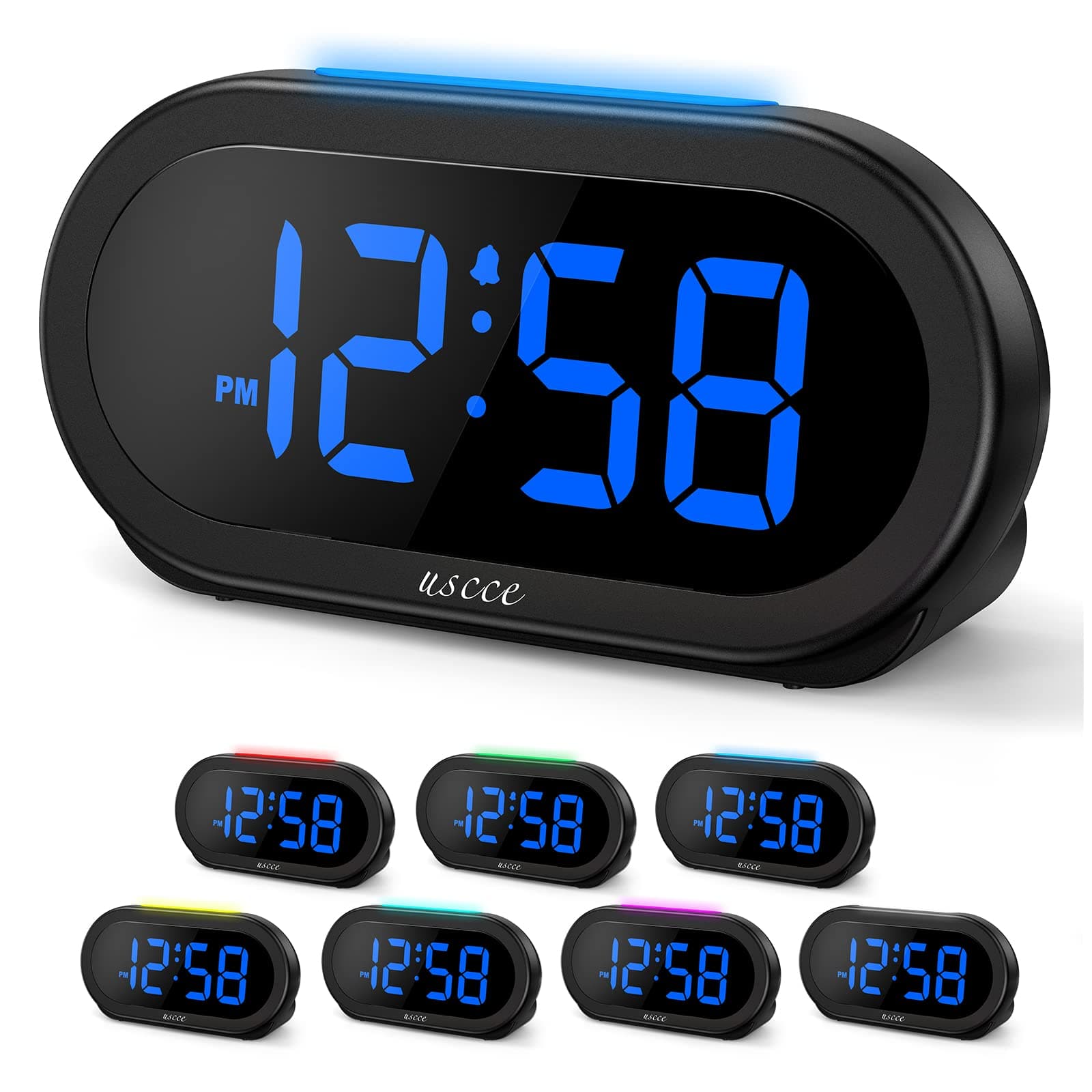 uscceSmall Digital Clock for Bedroom: 6 Dimmable Brightness 4 Alarm Volume - Plug in Clock with Easy Operation for Bedside Desk Red