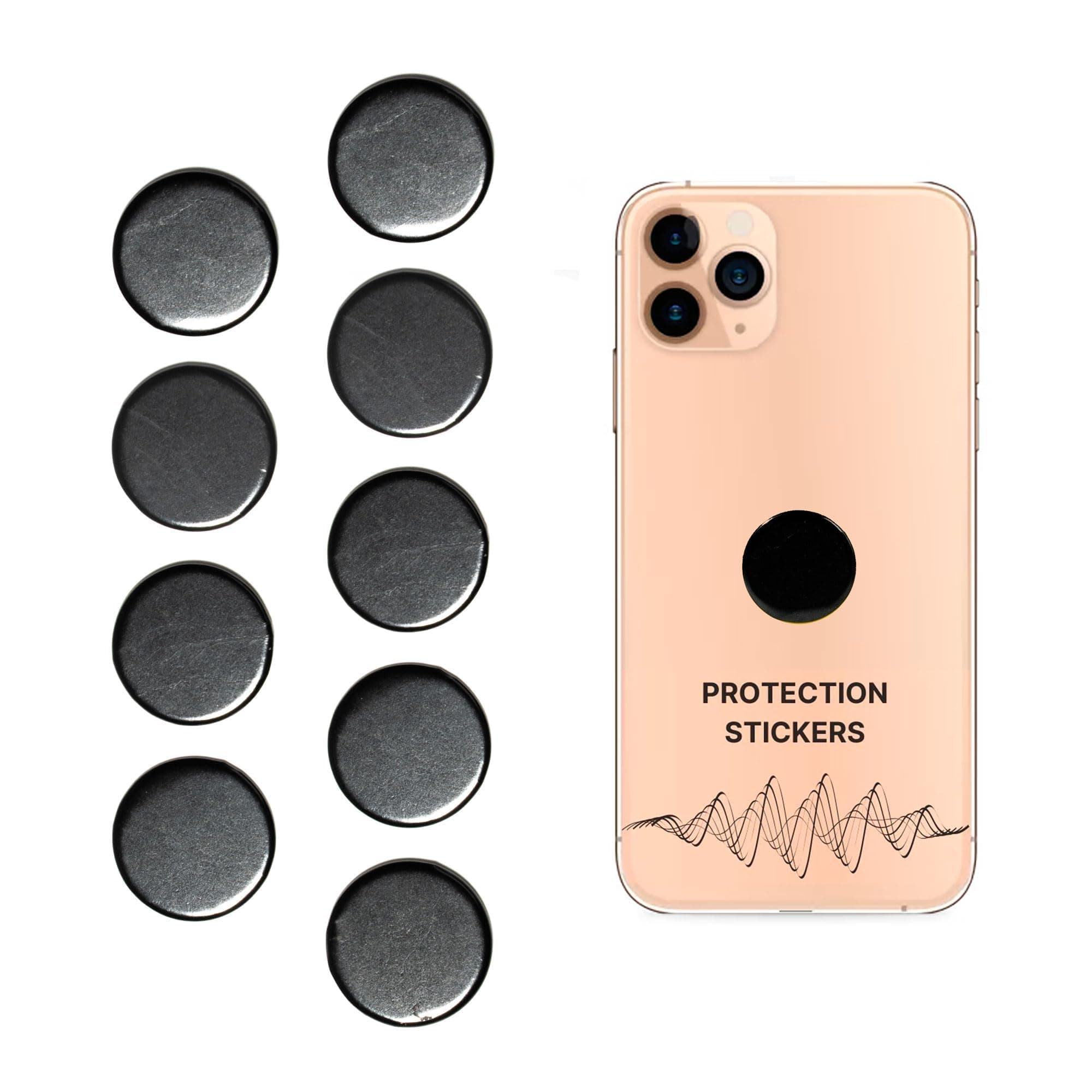 Protection Shungite Stickers 9pcs Cell Phone Case for Tablet Laptop | Polished Shungite Round Plates with Fullerenes | Authentic Shungite Stones Shield Bodywell Chips Gadgets S569