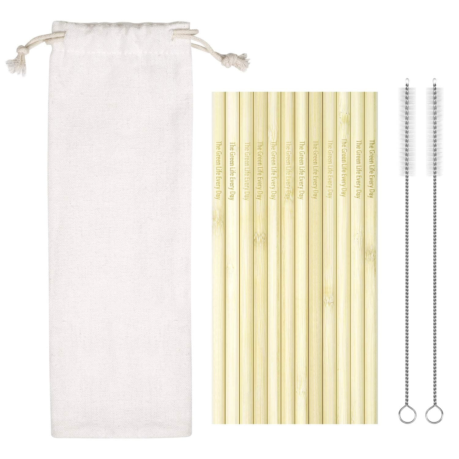Natural Reusable Bamboo Drinking Straws.Alternative to Plastic Straws,Non-Toxic,BPA Free.Pack of 12 8-inch Bamboo Straws,Includes 1 Storage Bag and 2 Cleaning Brush. (Standard Diameter - Yellow)