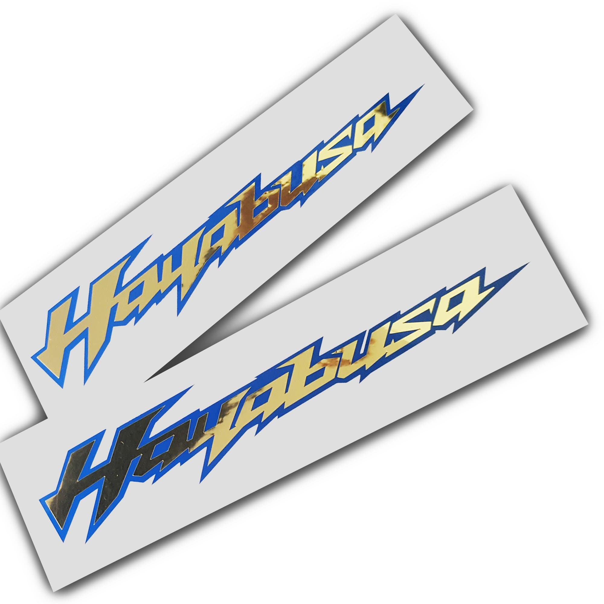 ziondesigns Hayabusa Gold chrome on blue graphics decals stickers x 2