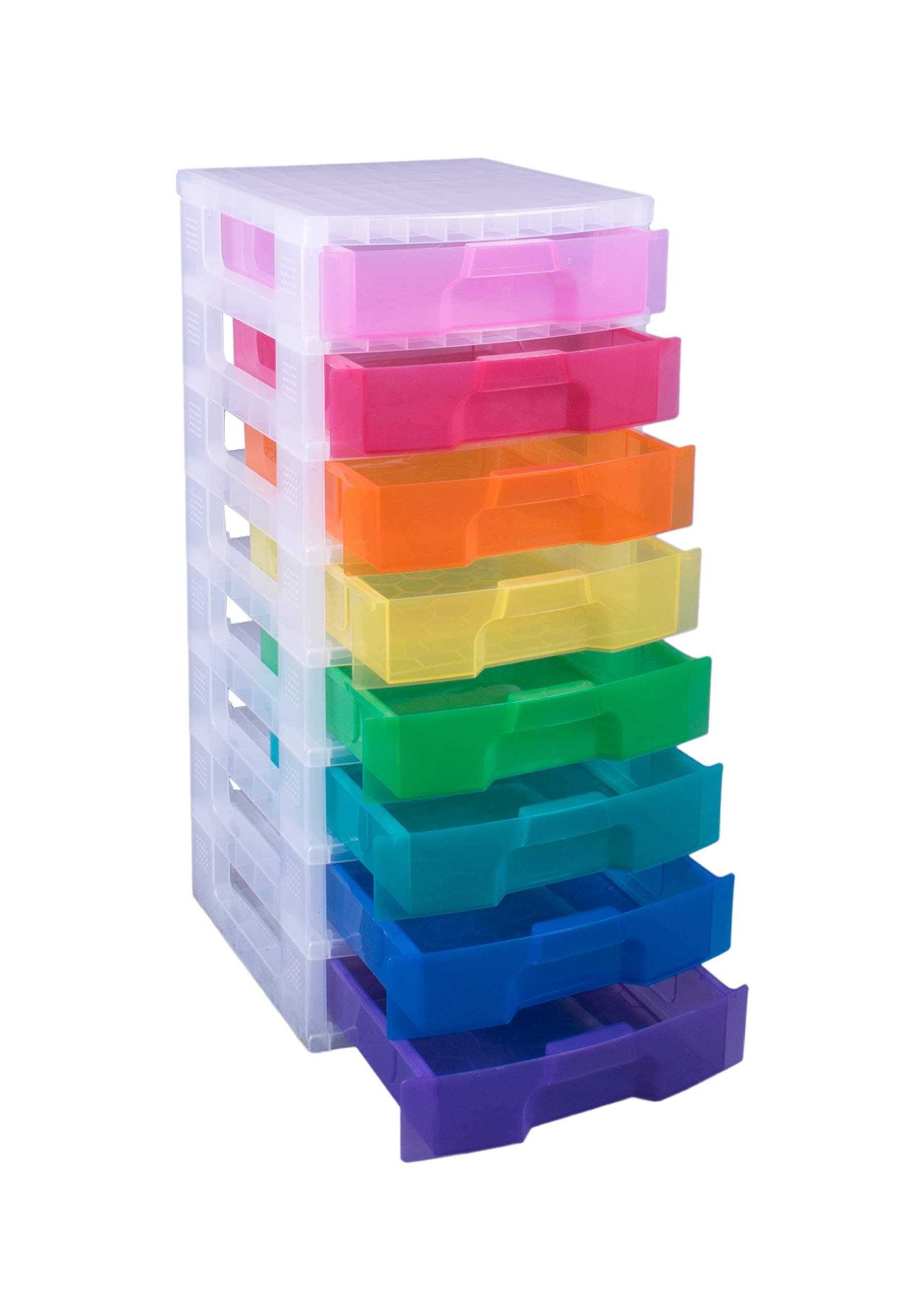 Really Useful Plastic Storage Box Storage Tower 8x9.5 Litre Clear Frame with Rainbow Drawers