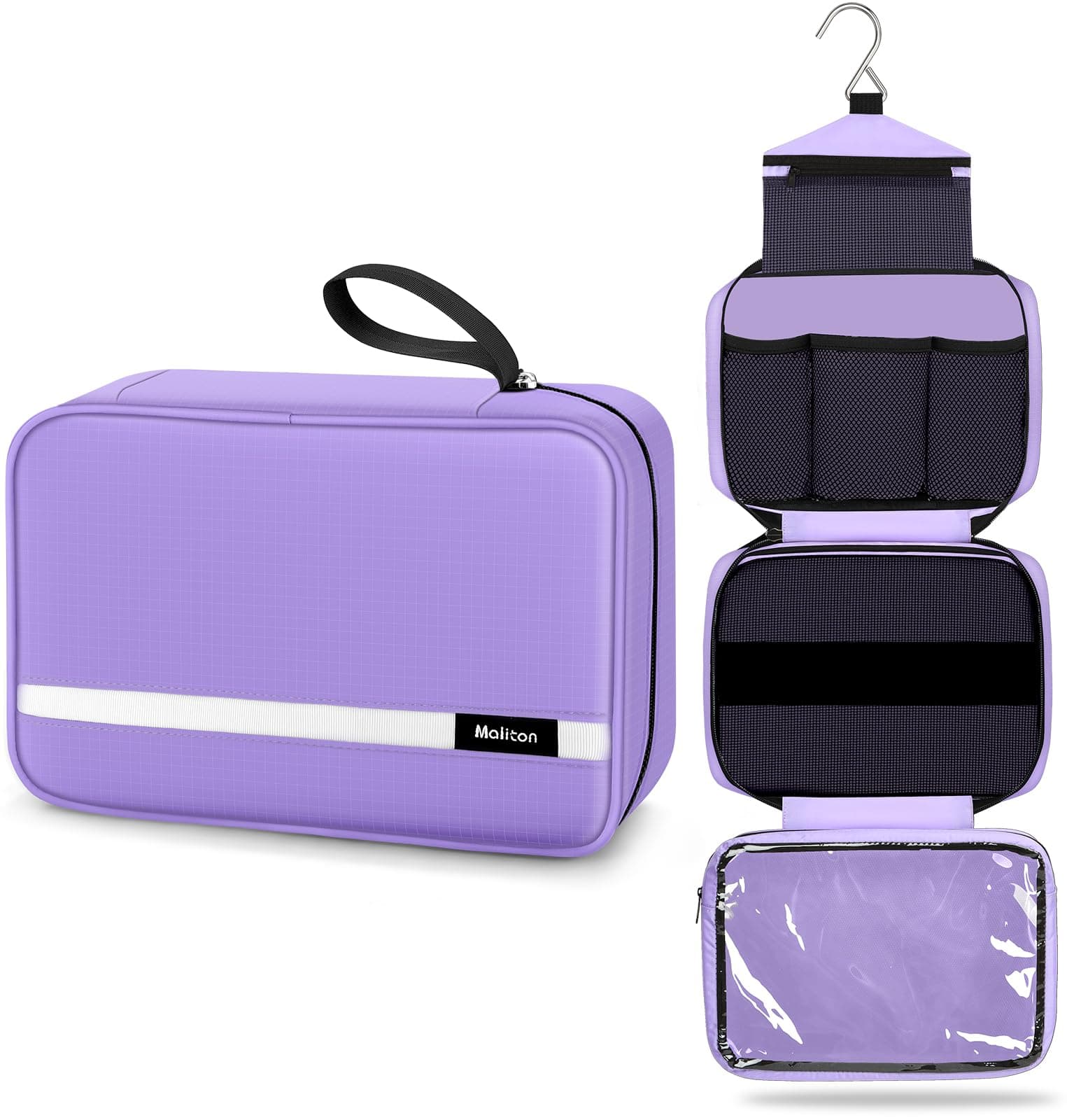 Travel Toiletry Bag for Women, Maxchange Hanging Toiletry Bag with 4 Compartments, Portable and Waterproof Compact travel Bathroom Organizer,Ideal for Travel or Daily Life.(Purple)