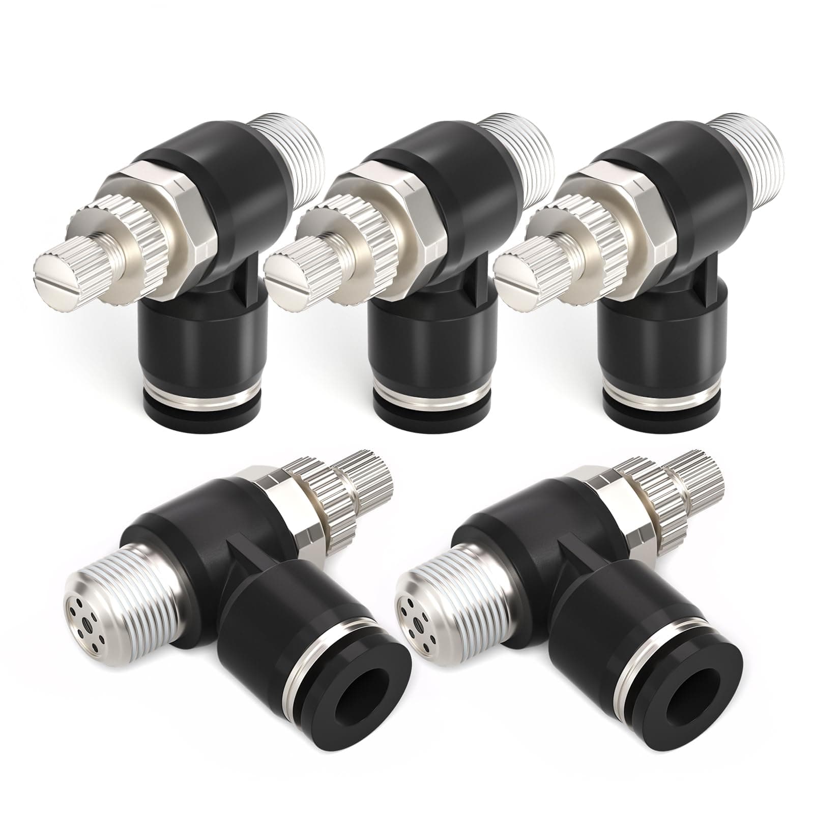 5 Pack SL8-01 Push to Connect Air Line Flow 8MM od 1/8 Inch BSP Elbow 90 Degree Speed Control Valve Fitting