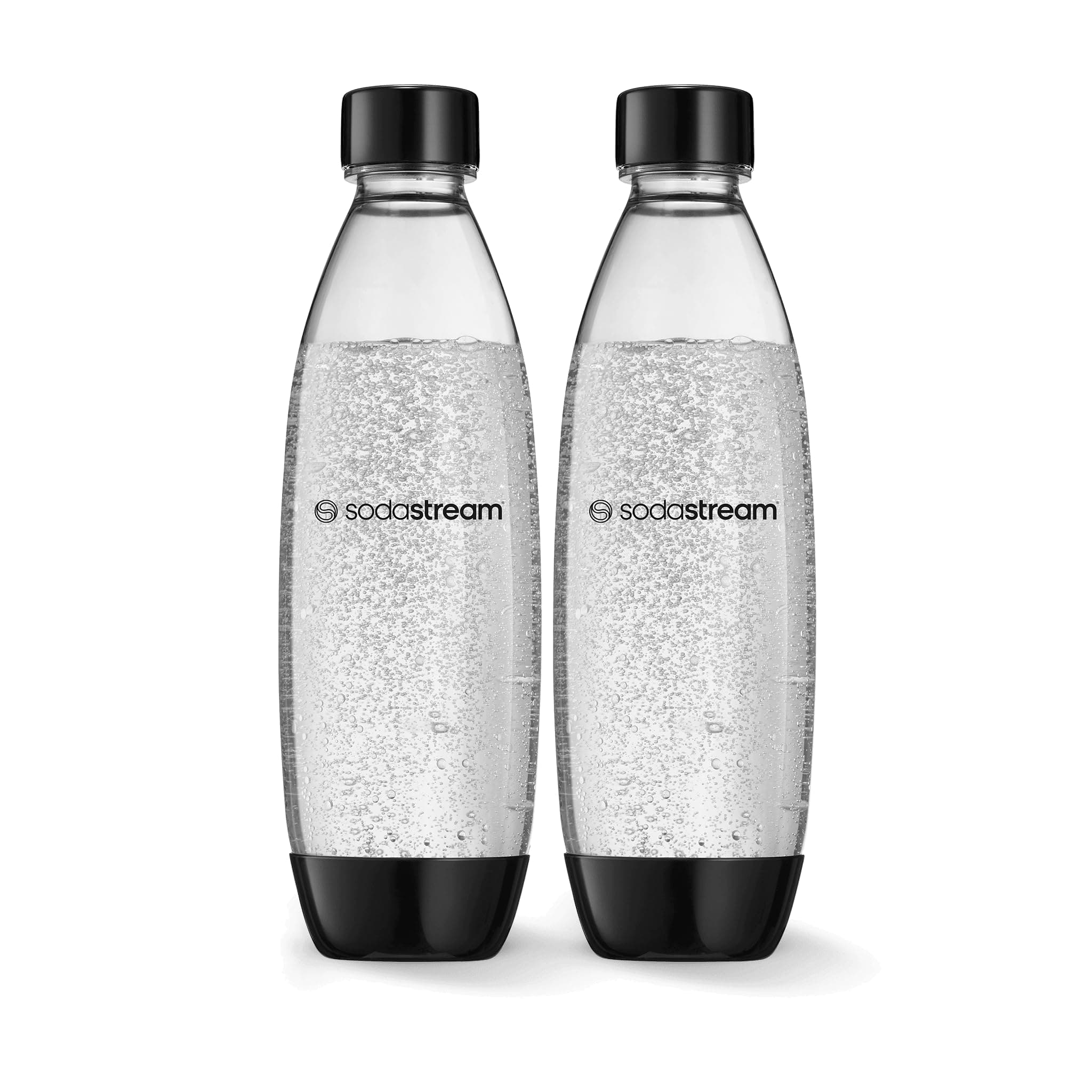 SodaStream Bottle 2 Pack, BPA Free Fizzy Water Bottles for Spirit, Terra, Art & Source Sparkling Water Makers, Dishwasher Safe Reusable Water Bottle for SodaStream Flavours - 2x 1L Water Bottle, Black