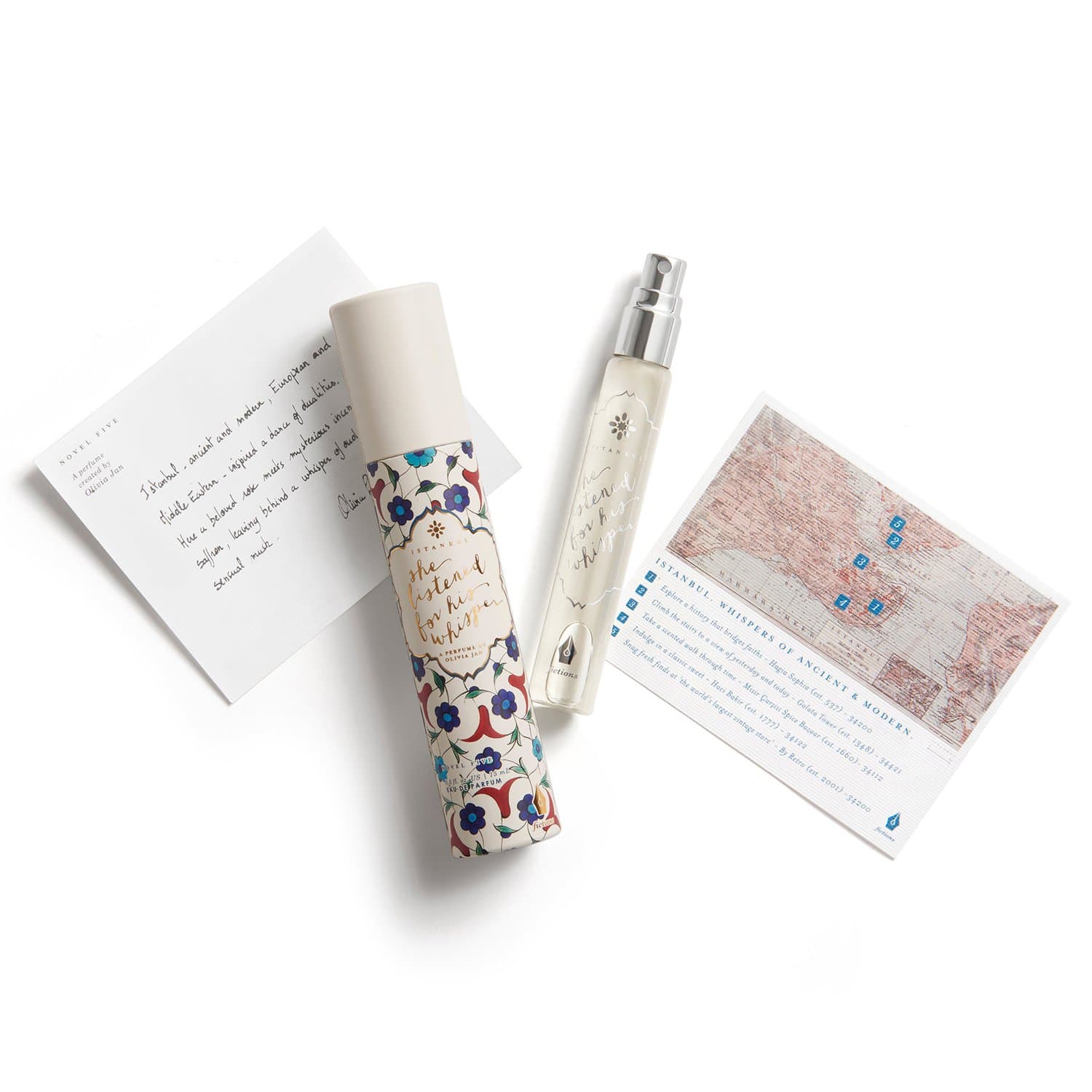 Fictions Mini Perfume Spray - Istanbul. She Listened For His Whisper - by Olivia Jan - Peach Skin, Black Pepper, Saffron, Rose Petal, Incense, Oud Wood, Blond Woods, Labadanum - Travel Size - 0.5 oz