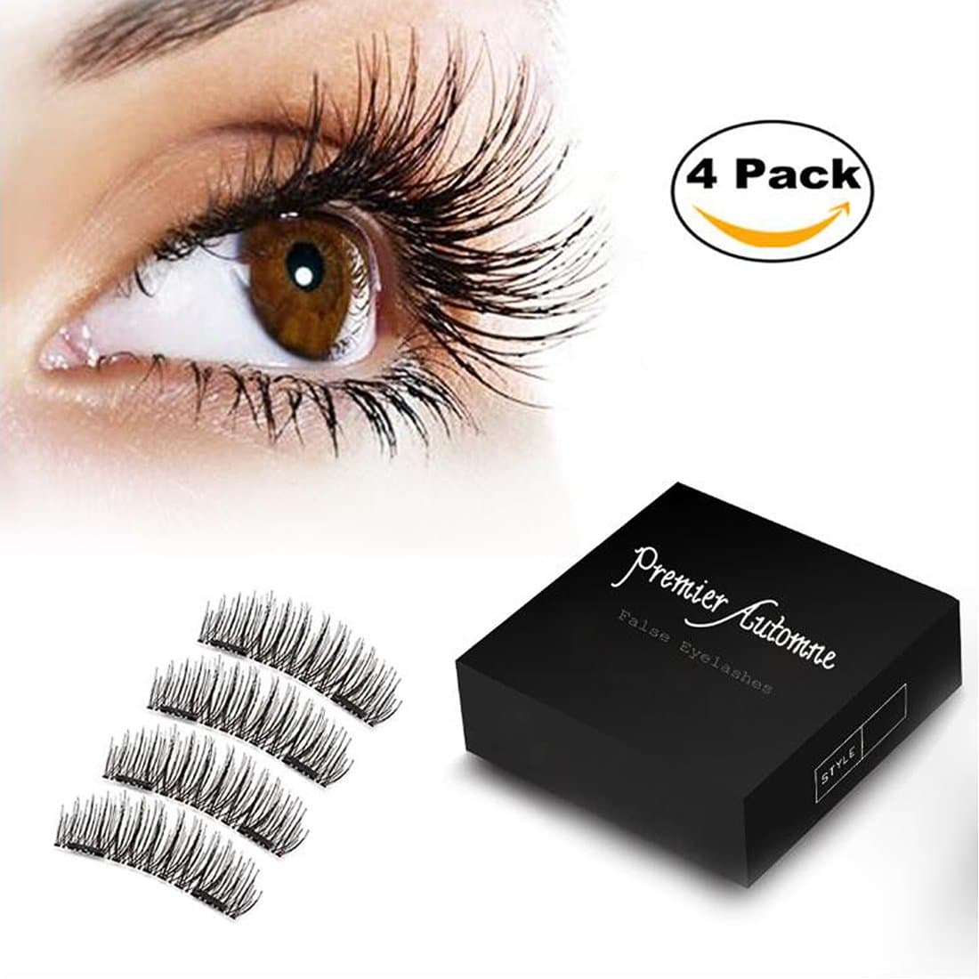 Magnetic Eyelashes 3D NO Glue 2 Reusable Premium Magnet Quality False Eyelashes Set for Natural Look Fake Lashes Extensions 1 Pair/4Pcs by Premier Automne