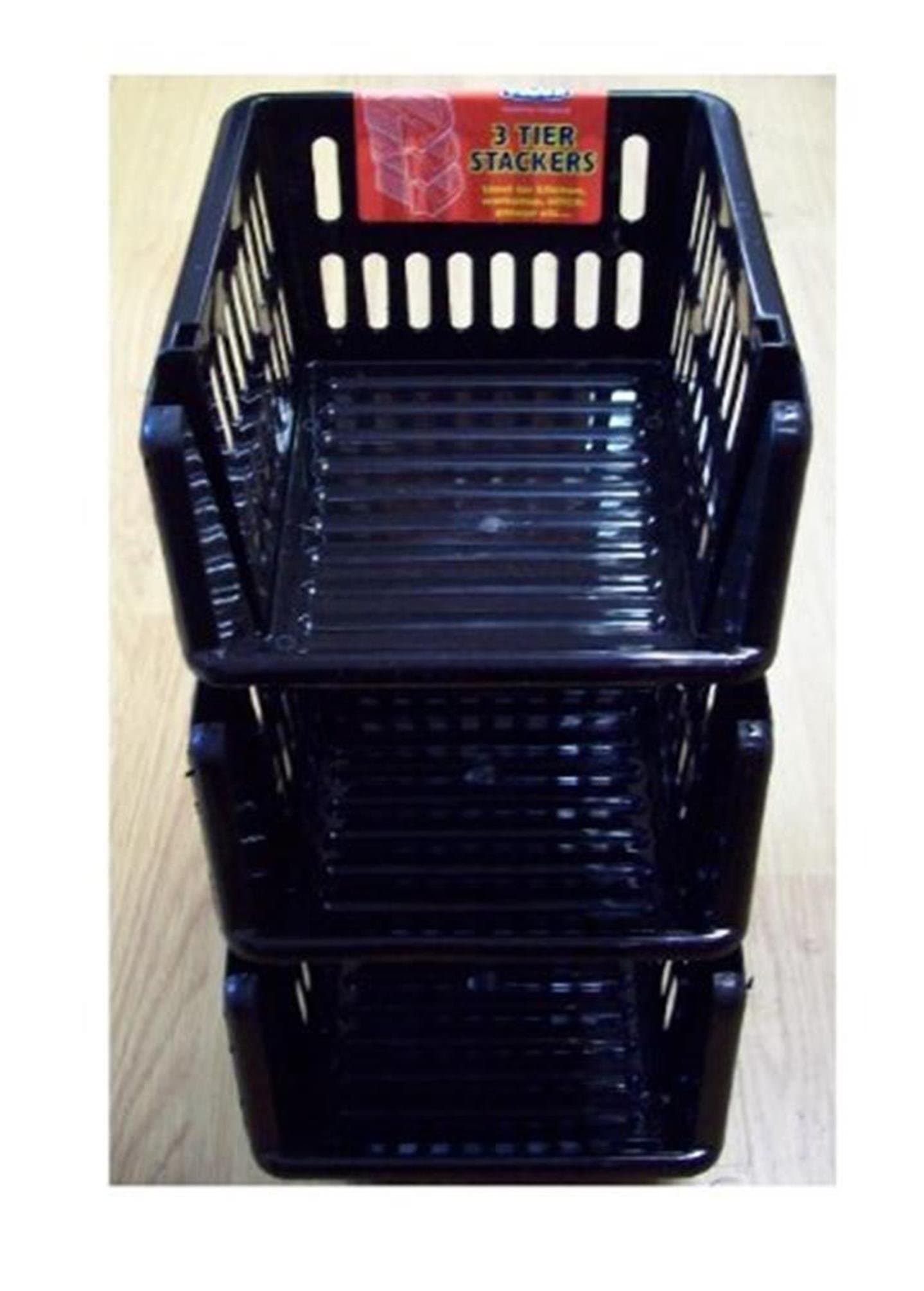 Whitefurze Stacking Basket Set of 3, Black, 18 cm