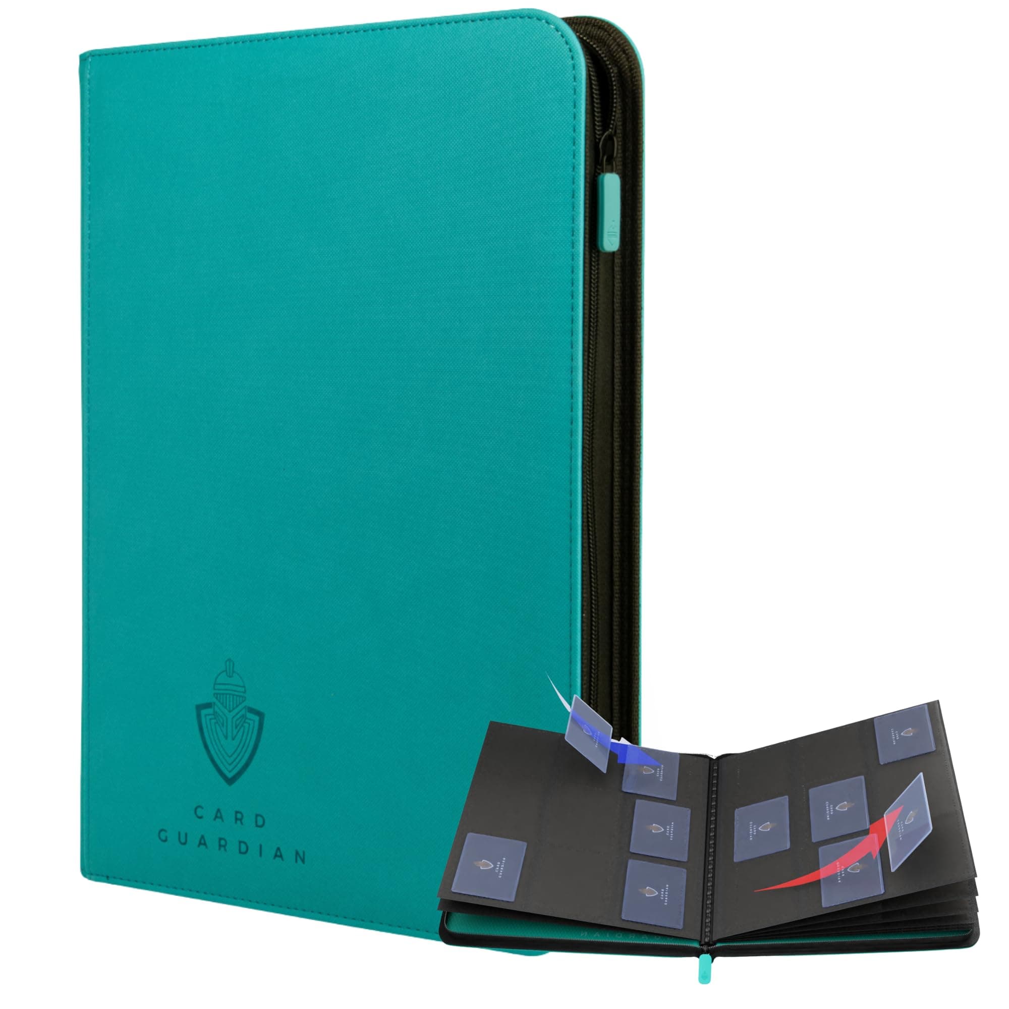 Card Guardian - 9 Pocket Premium Binder with Zipper for 360 Cards Trading Card Games TCG (Teal) - Side Loaded Pockets - Compatible Yugioh Cards MTG Binder Sports Card Binder