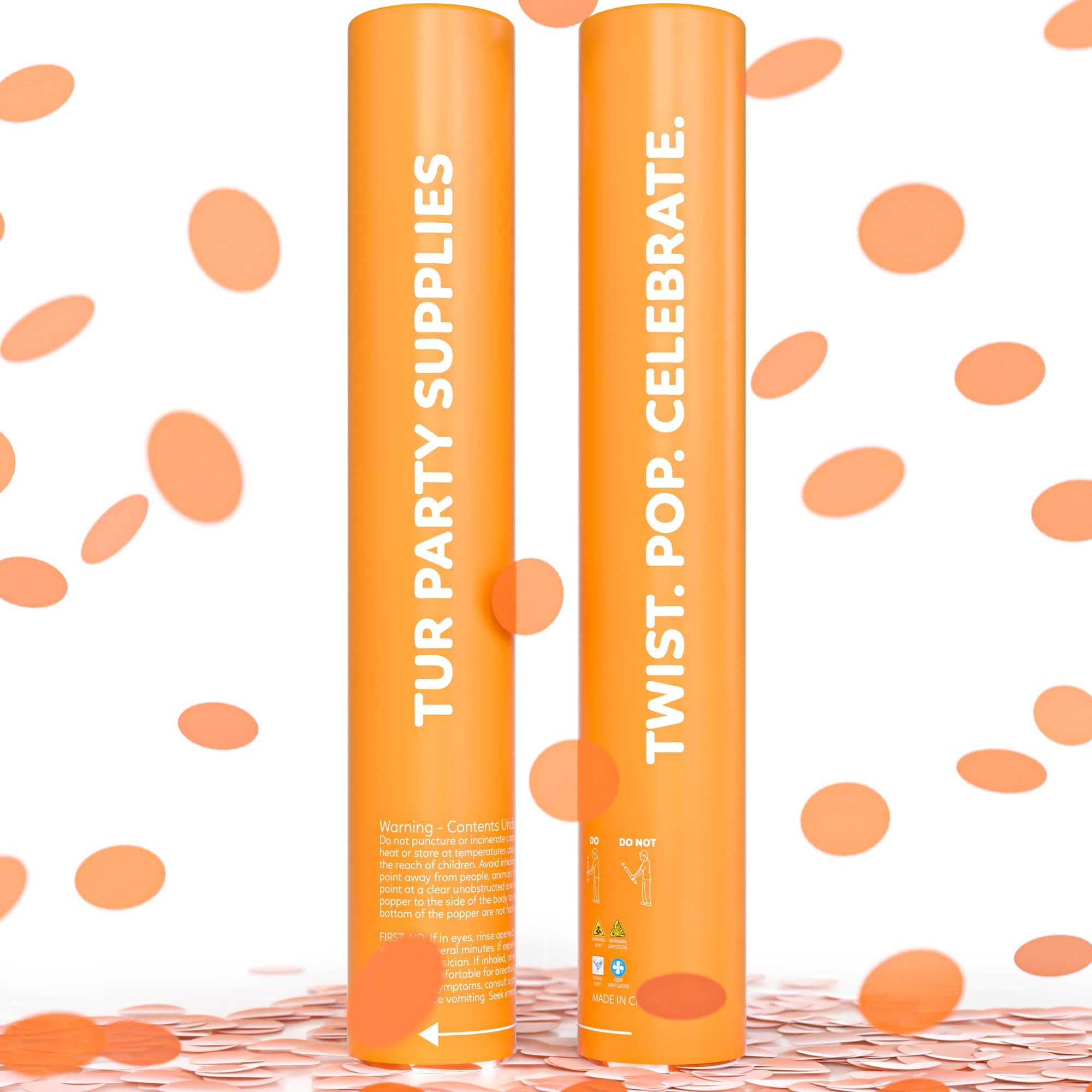 TUR Party Supplies 2 Pack Giant Confetti Poppers | Biodegradable Orange Confetti | 12 Inch | Party Confetti for Graduation, Birthdays, Weddings, and Memorial Day
