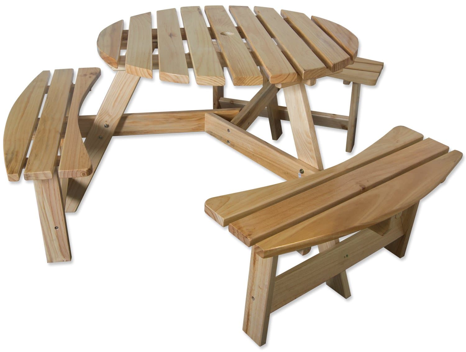 Maribelle 6 Seater Natural Pine Round Wooden Bench/Picnic Table - For Garden, Pub, Patio