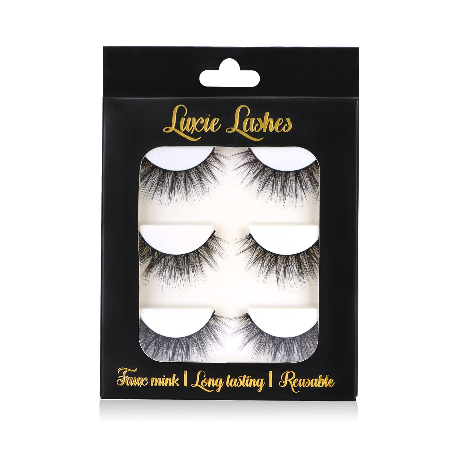 LUXIE LASHES 3D Luxury Wispy Feathery Faux Mink Natural Strip Everyday Silky Fake False Eyelashes Multipack - 3 Pairs Pack Cruelty Free (Sophia)