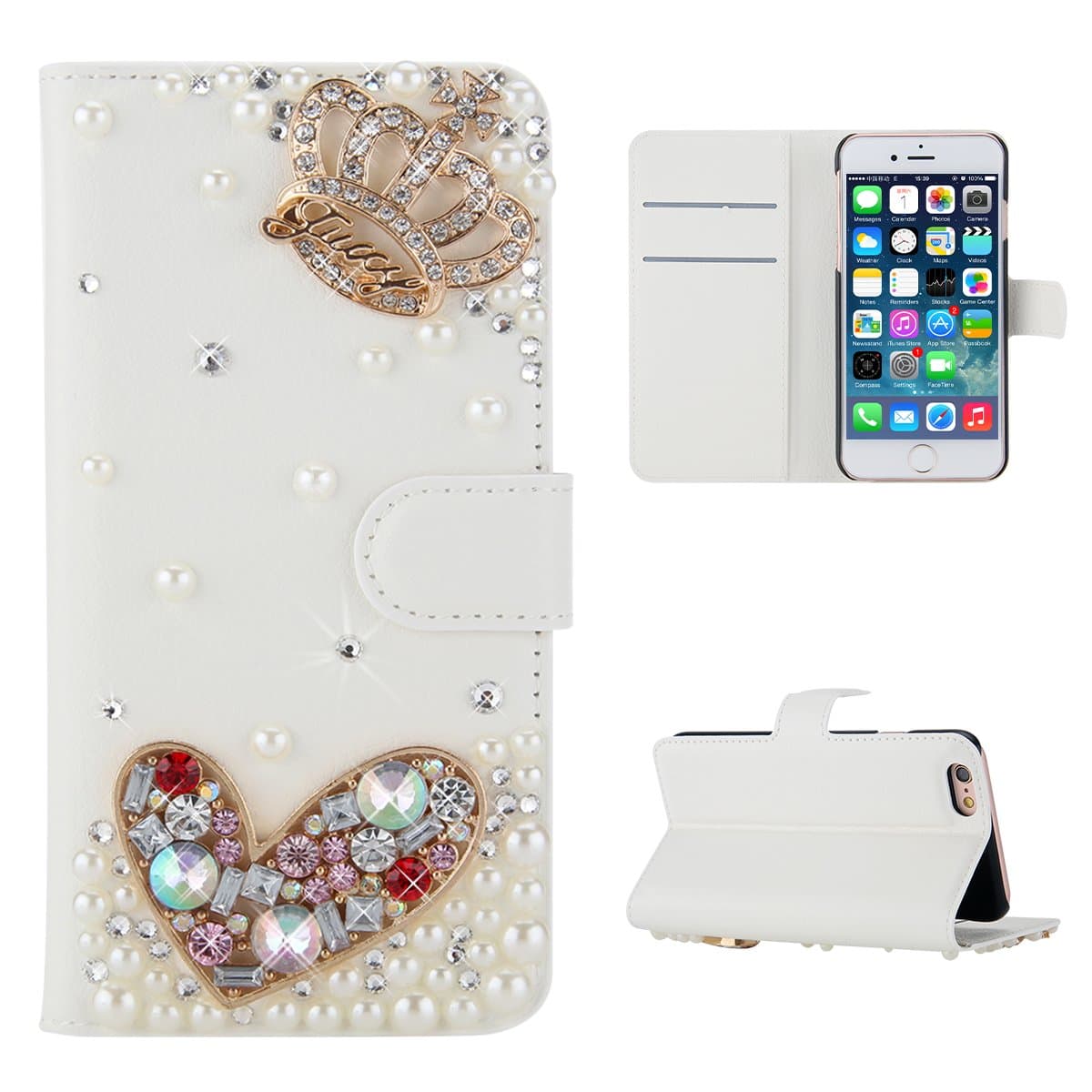 Happon Wiko U Feel Lite Funda Case Lujo Bling Diamond Flip Funda de cuero cubierta la tarjeta Tragamonedas con a prueba golpes a prueba arañazos Compartimiento de la cubierta cuero plegable