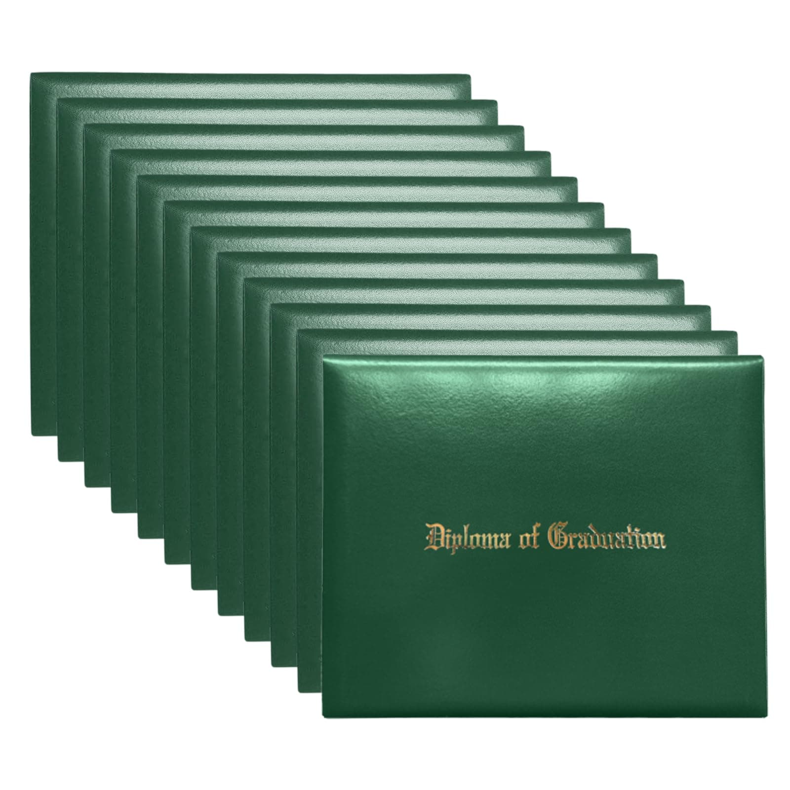 Happy Secret Imprinted Diploma Holder for 8.5"x11" Certificate - Graduation Cover with Smooth Leather, Forest Green, 12 Packs