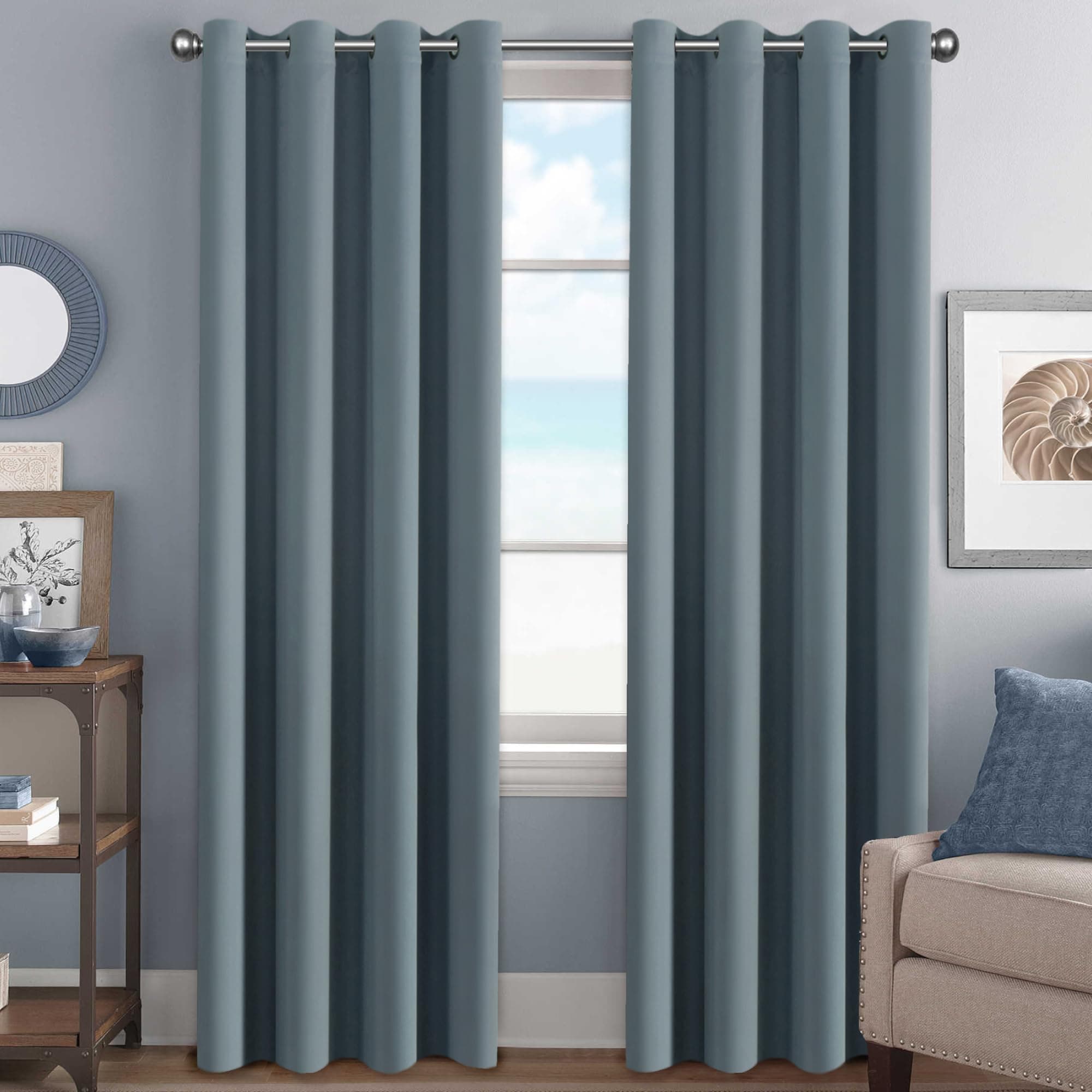 Stone Blue Blackout Curtains for Bedroom/Living Room 84 Inch Length 2 Panels Set - Thermal Insulated Room Darkening Grommet Top Blue Curtains(52 by 84 - Inch,Stone Blue)
