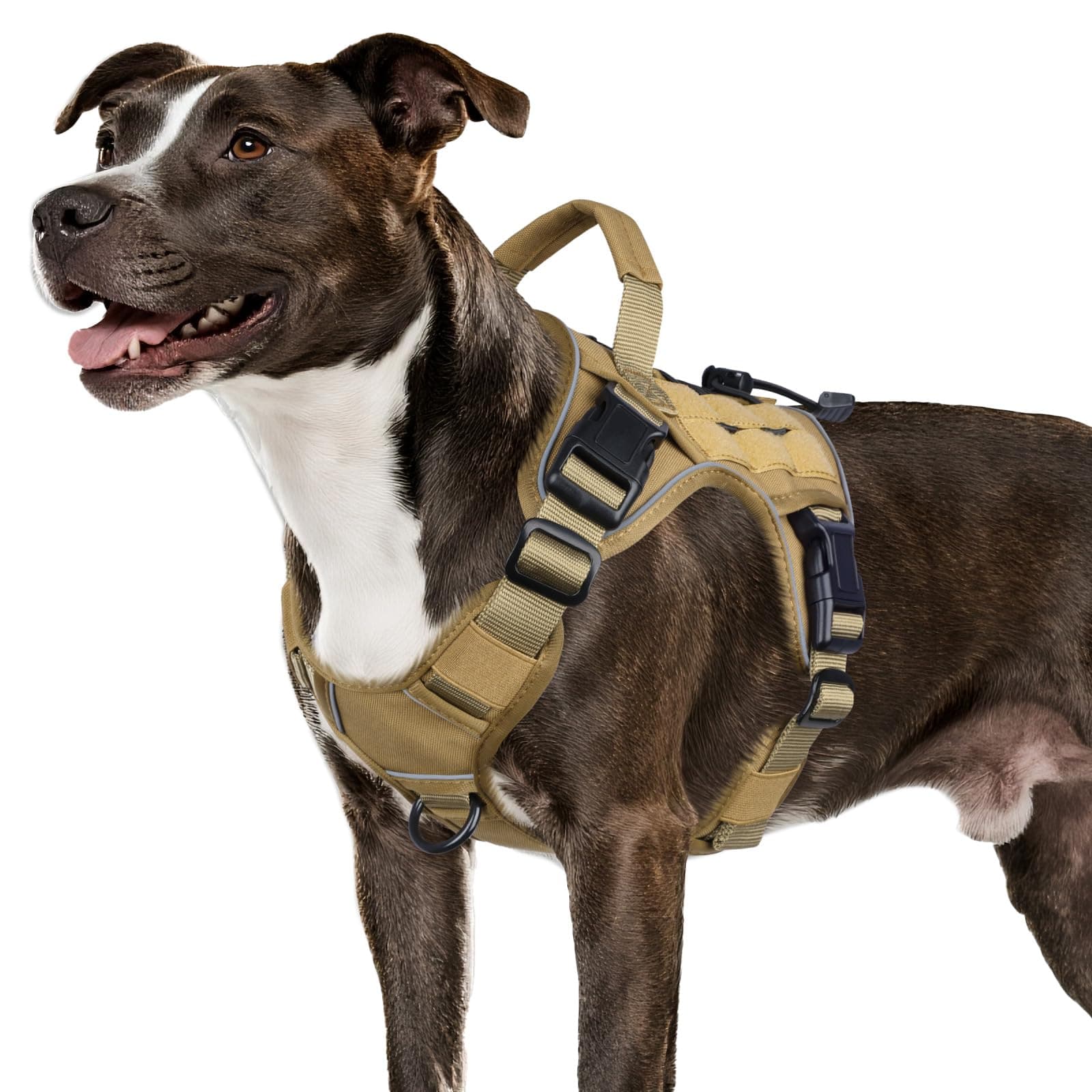 WINGOIN Tactical Dog Harness for Medium Dogs, Heavy Duty No Pull Dog Harness with Handle, Adjustable Reflective Military K9 Pet Vest for Pitbull, Female, Male, Walking, Training, Hunting, Khaki (M)