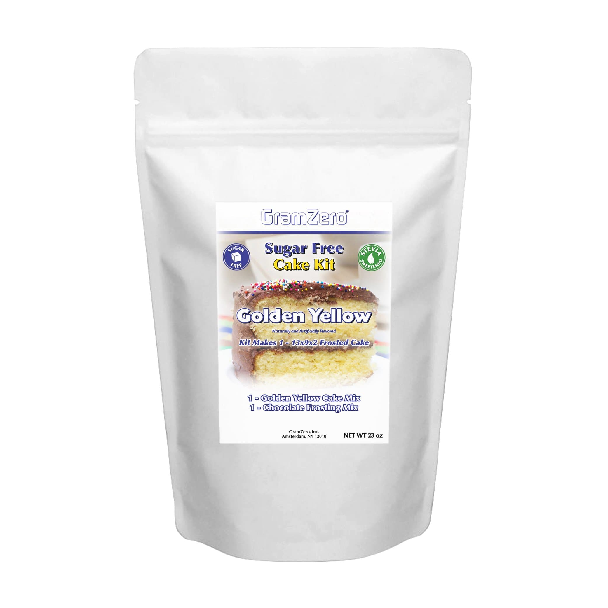 GramZero, Yellow Cake Kit, Makes 1 - 13x9x2 Yellow Cake w/ Chocolate Frosting, Stevia Sweetened, SUGAR FREE