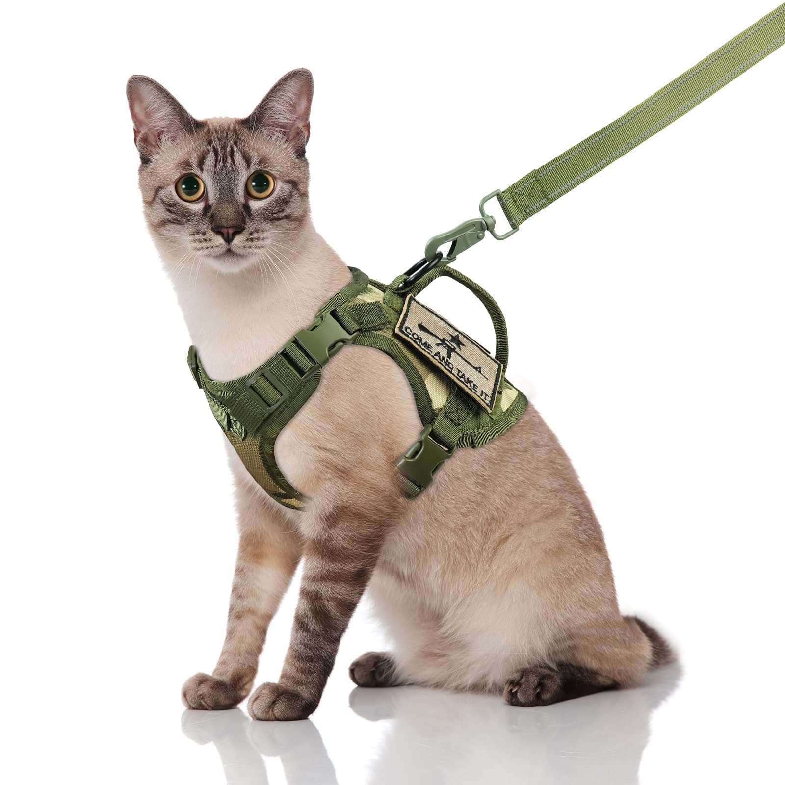 SALFSE Tactical Cat Harness and Leash, Escape Proof Large Cat Walking Vest,Adjustable Soft Mesh Pet Vest Harness with Control Handle, Molle Patches