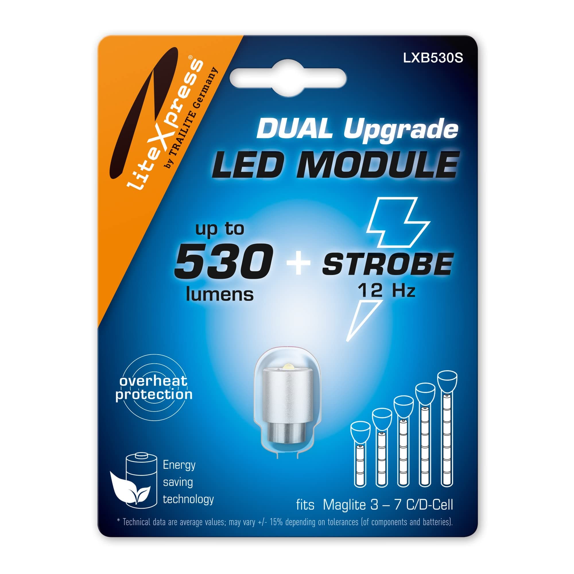 LXB530S Dual Mode LED Upgrade Module 530 Lumen and Strobe Mode for 3-7 C/D-Cell Maglite Torches