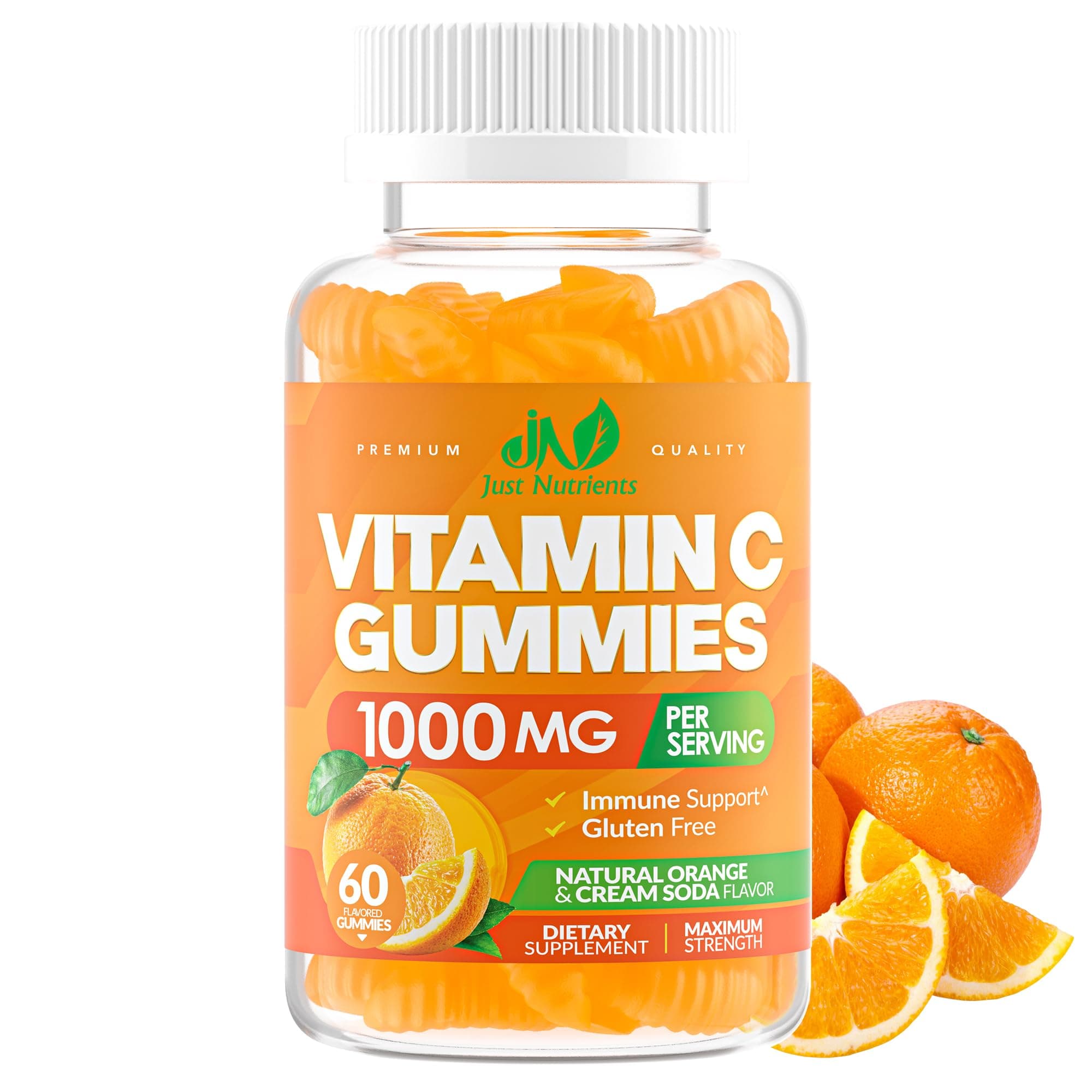 Vitamin C Gummies 1000mg – Chewable Multivitamin for Adults & Kids with Zinc for Immune & Collagen Support – Maximum Strength, Natural Orange Flavor – Gluten Free, Non-GMO, Vegetarian – 60 Gummies