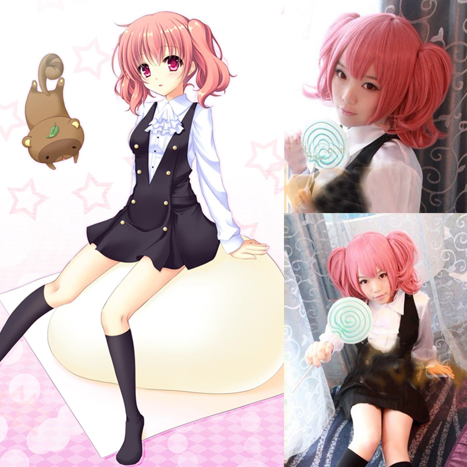 EZ2WORLD NEW Inu x Boku SS Roromiya Karuta Short Pink Cosplay Wig + wig cap