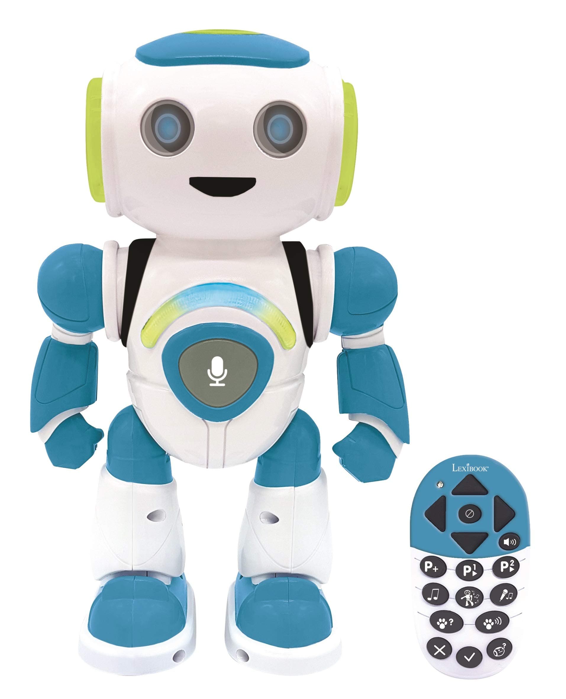 LEXIBOOK Powerman Jr. Intelligent Robot for Children of Thoughts - Toy for Children Dance Music Animal Quiz STEM Programmable Remote Control Robot - Green/Blue-ROB20DE