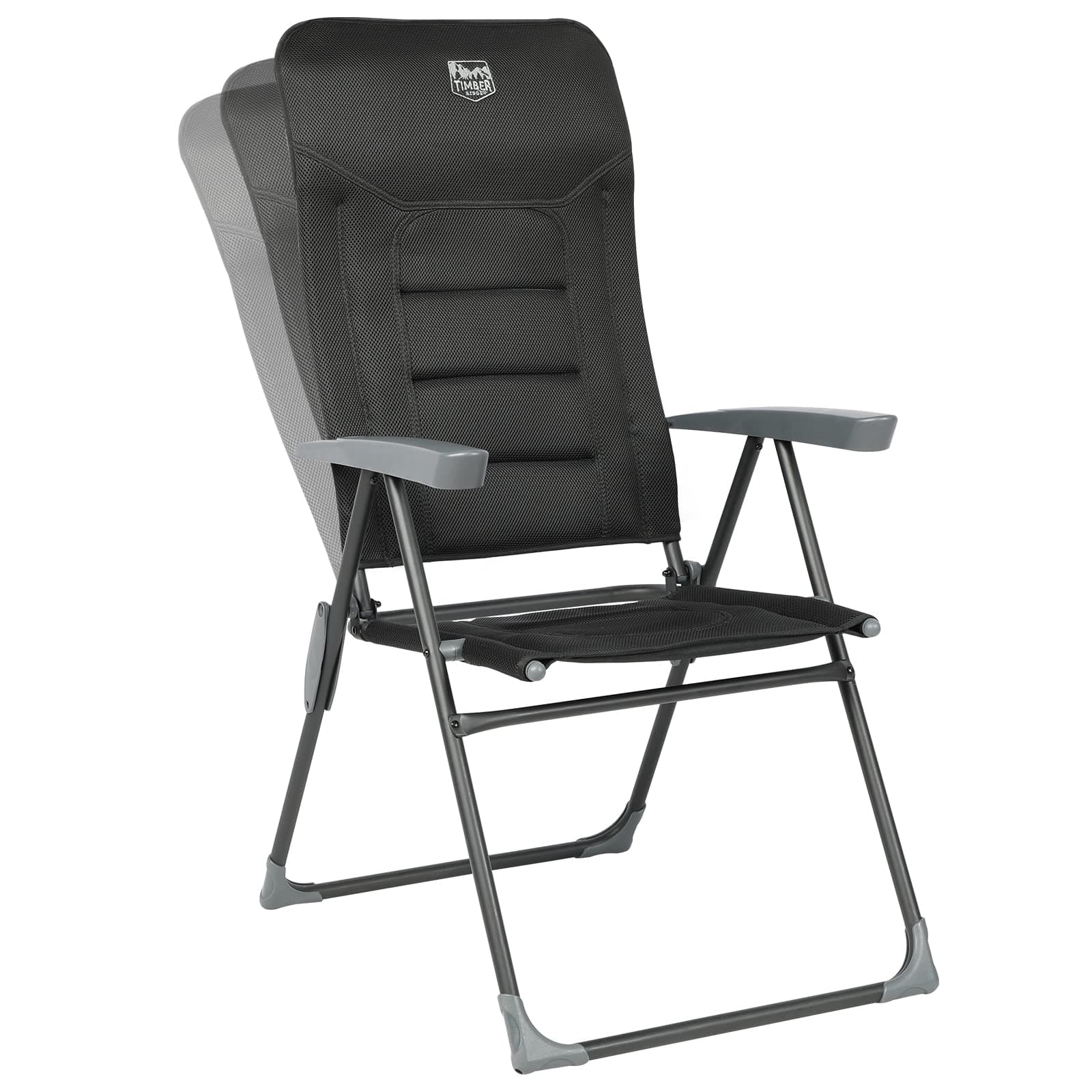 TIMBER RIDGE Adjustable Folding Patio High Back for Adults Lightweight Aluminum Padded Lawn Chair for Outside, Heavy Duty Supports 300 LBS, Black